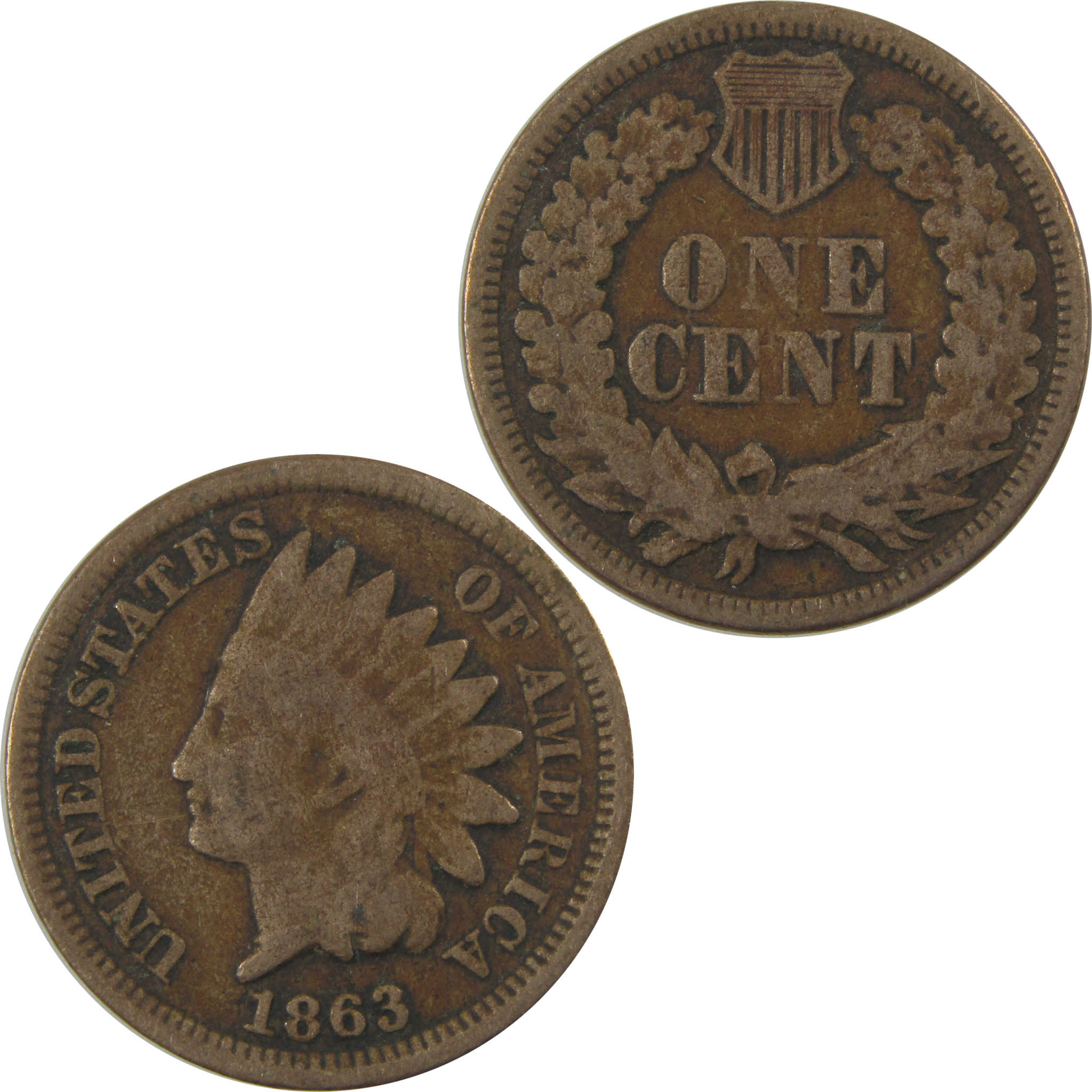 1863 Indian Head Cent G Good Penny 1c Coin Collectible SKU:I24297
