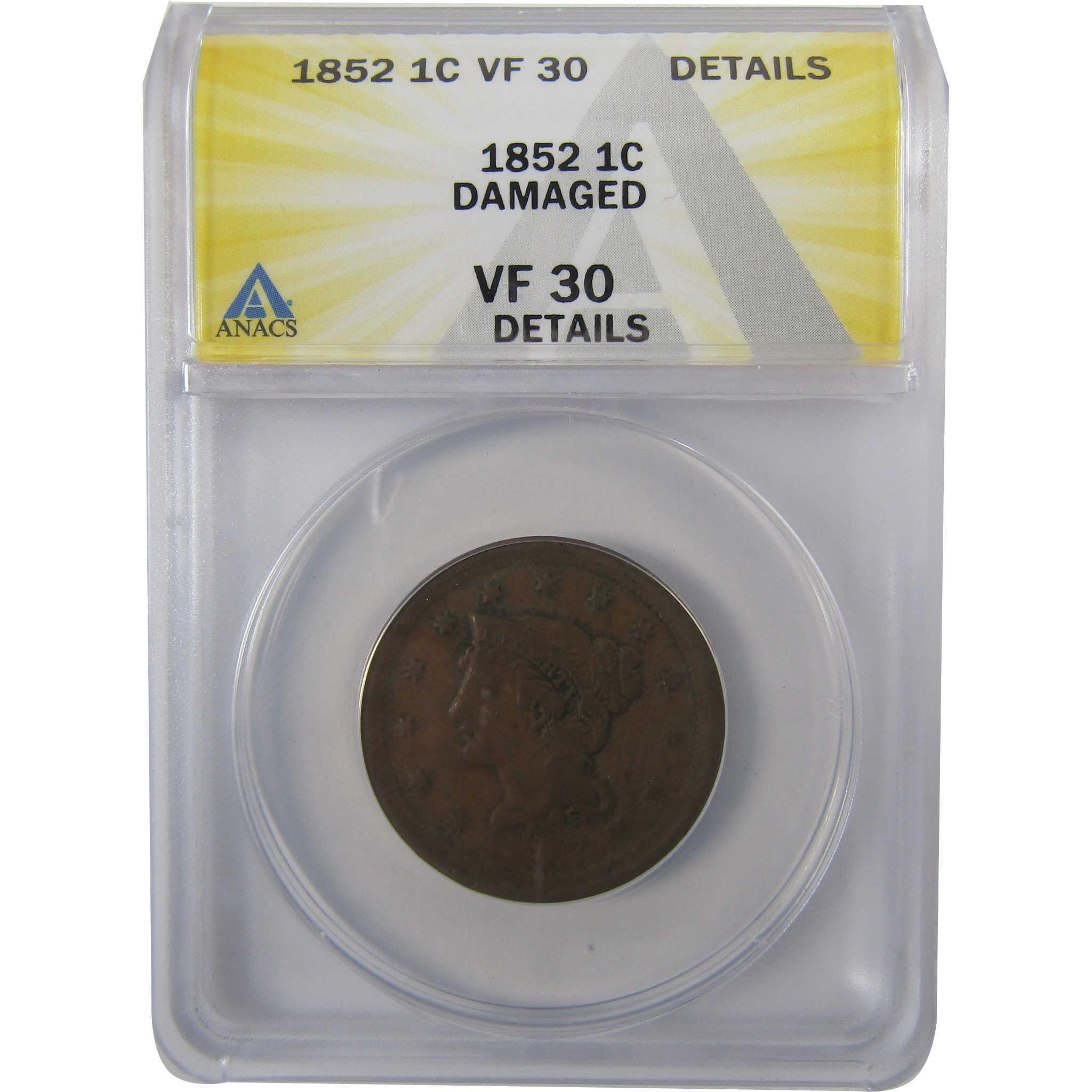 1852 Braided Hair Copper Large Cent VF 30 Details ANACS SKU:I25517