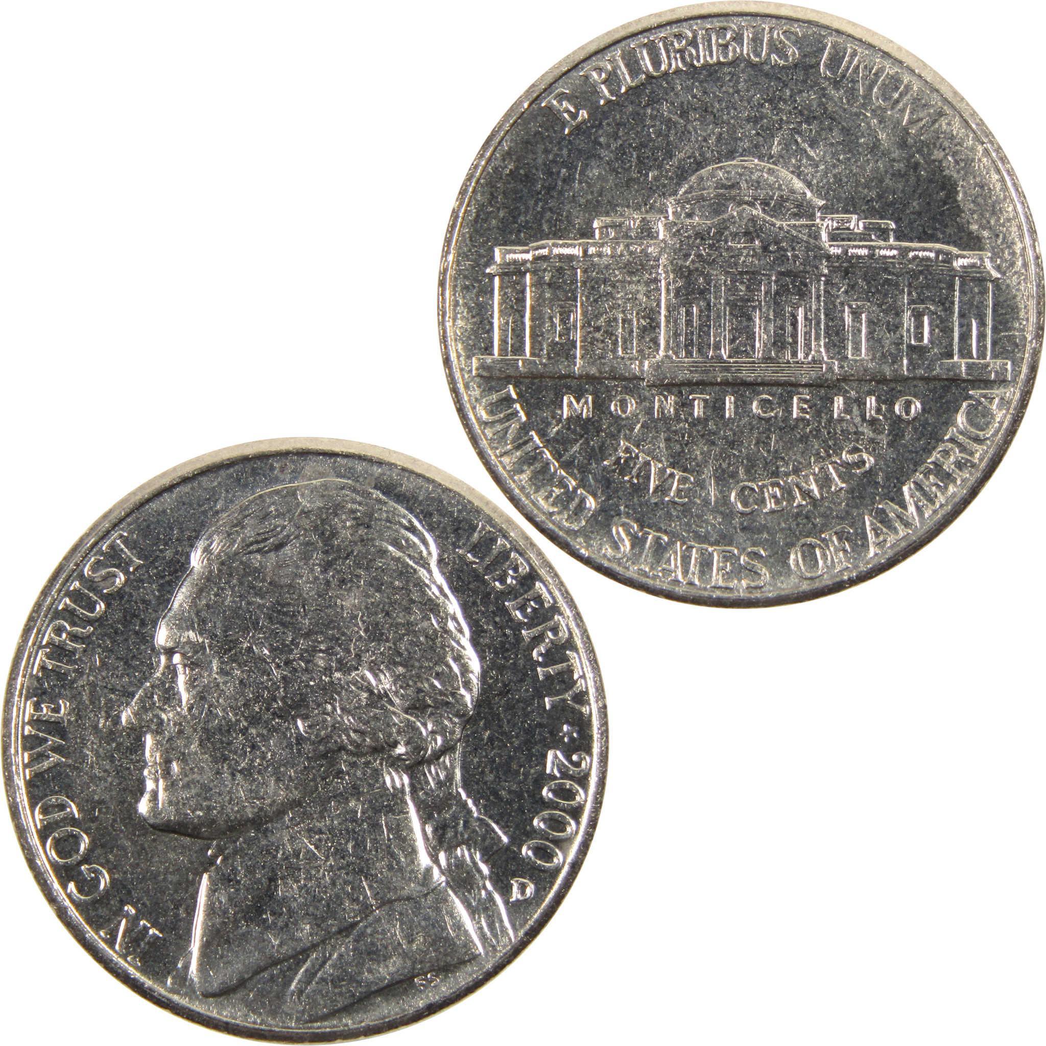 2000 D Jefferson Nickel BU Uncirculated 5c Coin