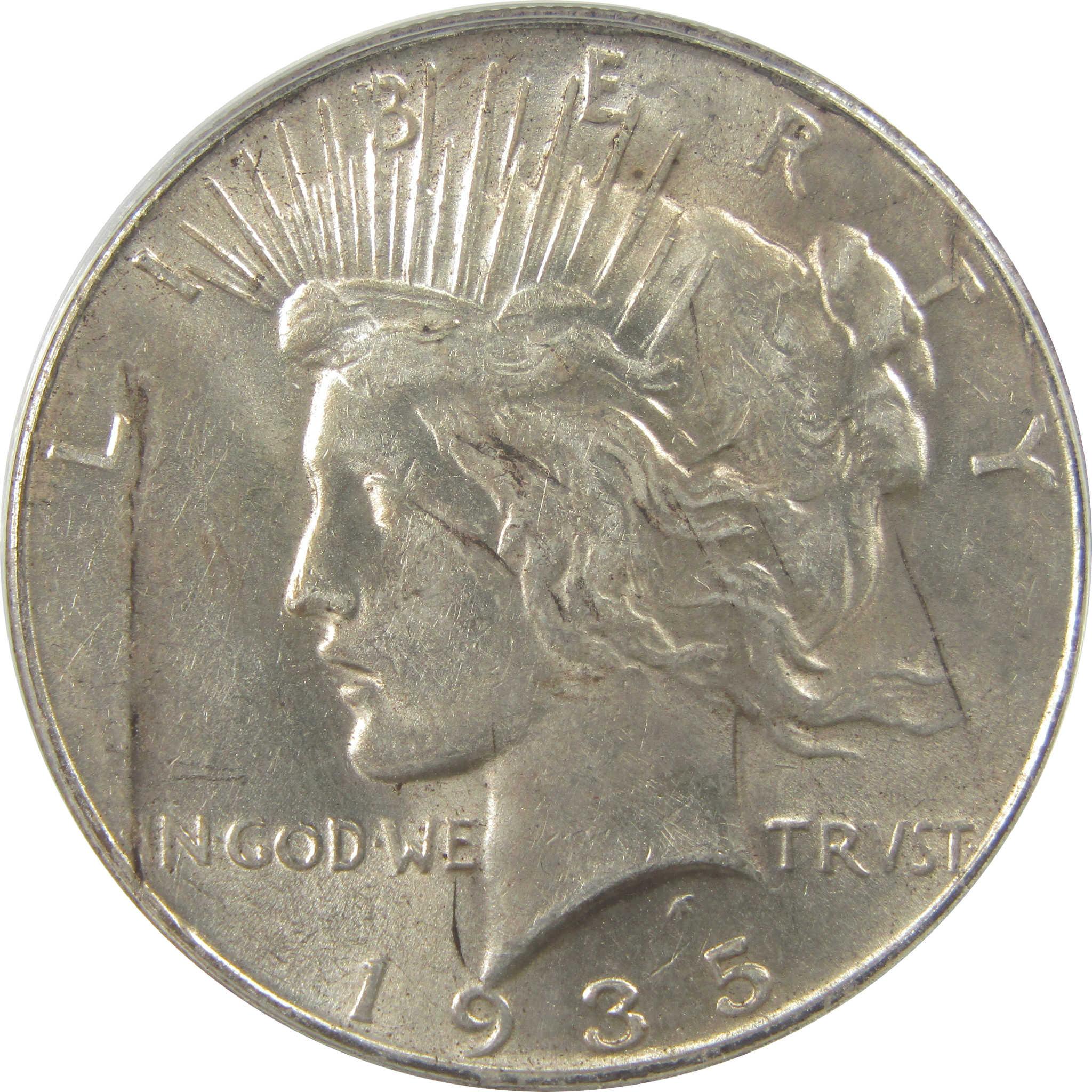 1935 Peace Dollar AU 55 Details ANACS Silver $1 Coin SKU:I22374