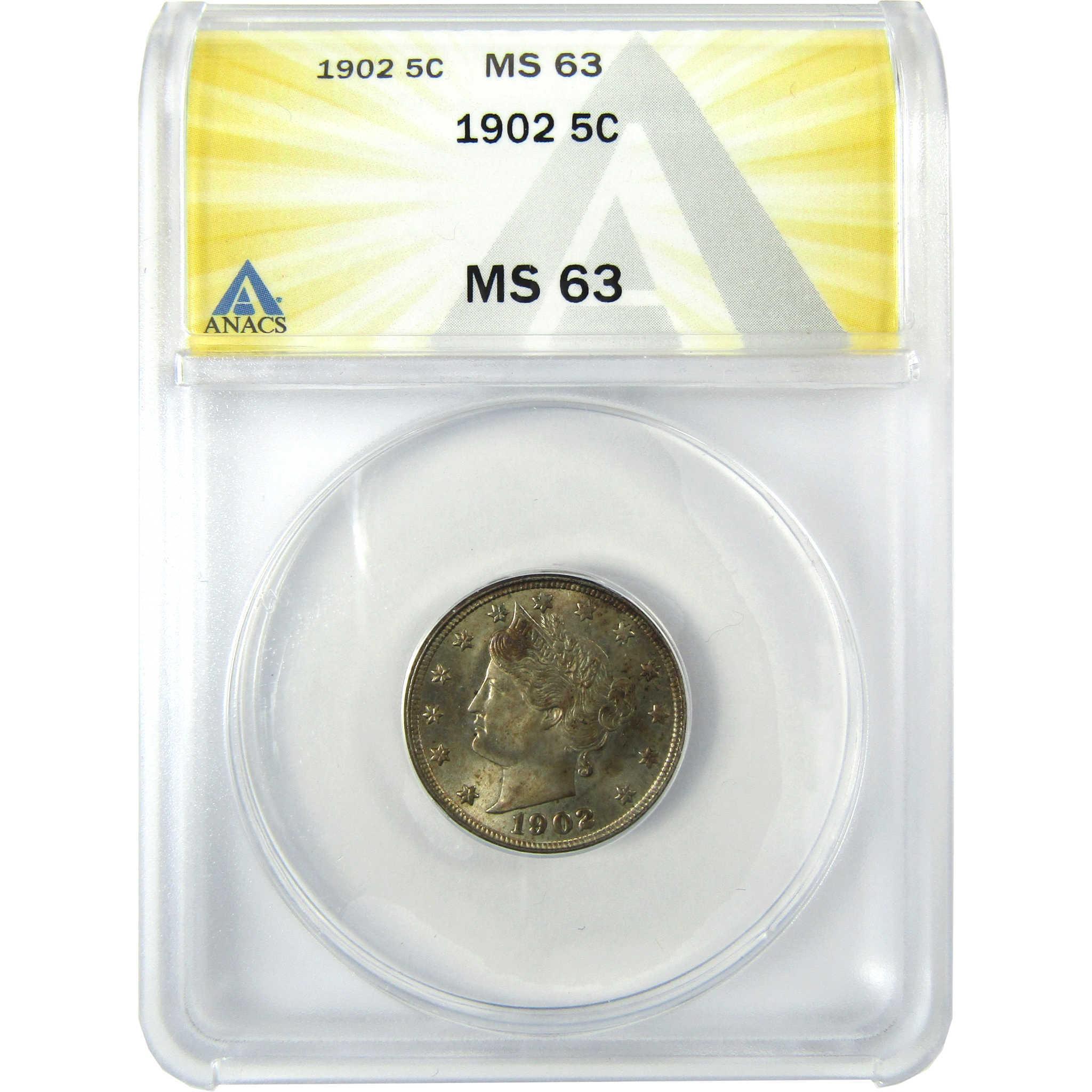 1902 Liberty Head V Nickel MS 63 ANACS Uncirculated 5c Coin SKU:CP195