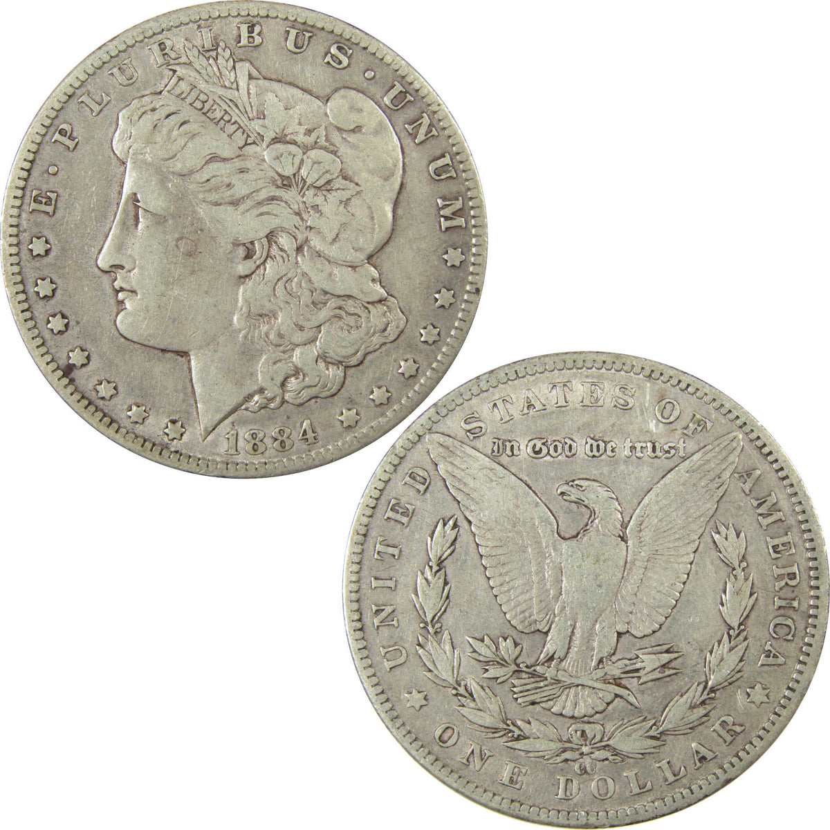 1884 CC Morgan Silver Dollar VF Very Fine $1 Coin SKU:CP1584 - Morgan coin - Morgan silver dollar - Morgan silver dollar for sale - Profile Coins & Collectibles