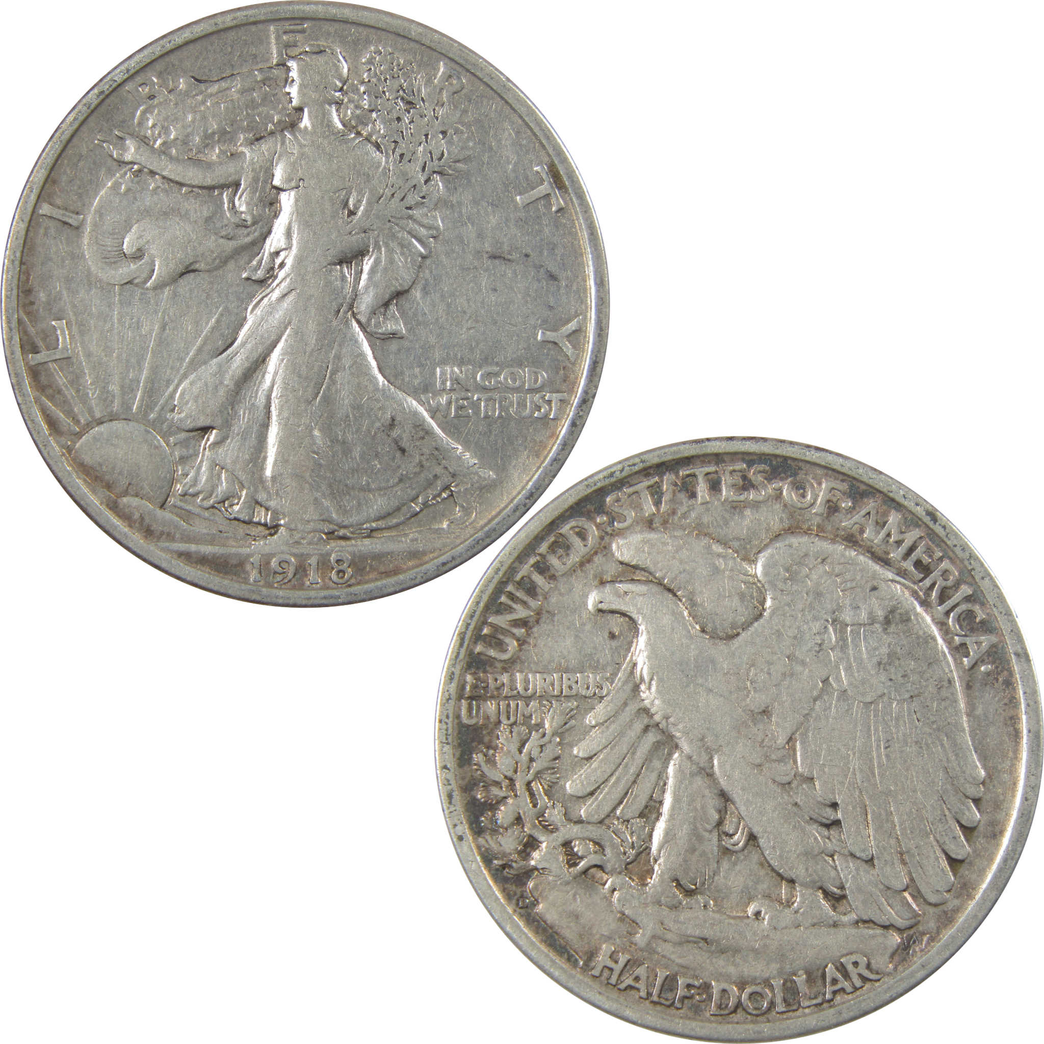 1918 D Liberty Walking Silver Half Dollar F Fine Details SKU:I24117