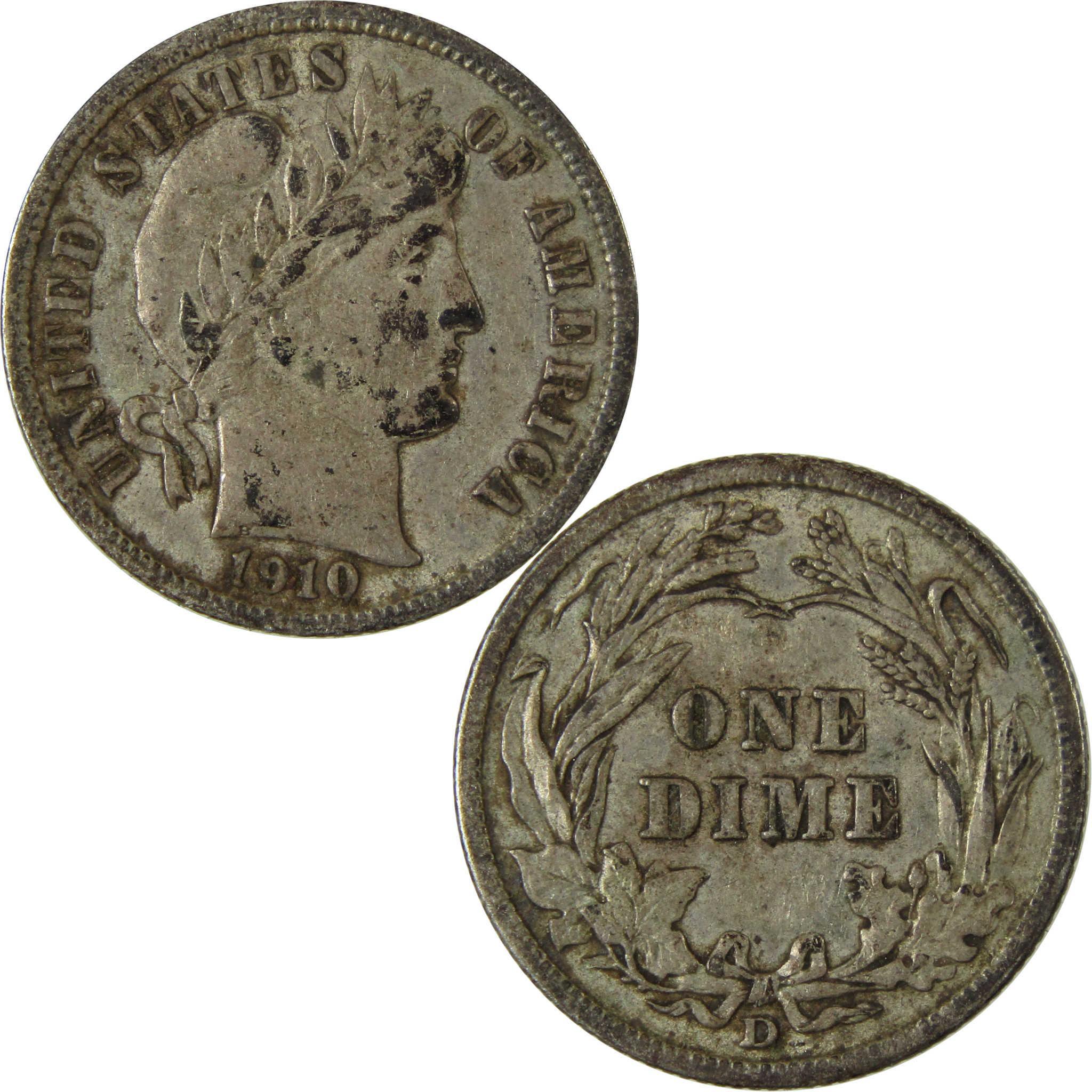 1910 D Barber Silver Dime XF EF Extremely Fine 10c Coin SKU:CP975