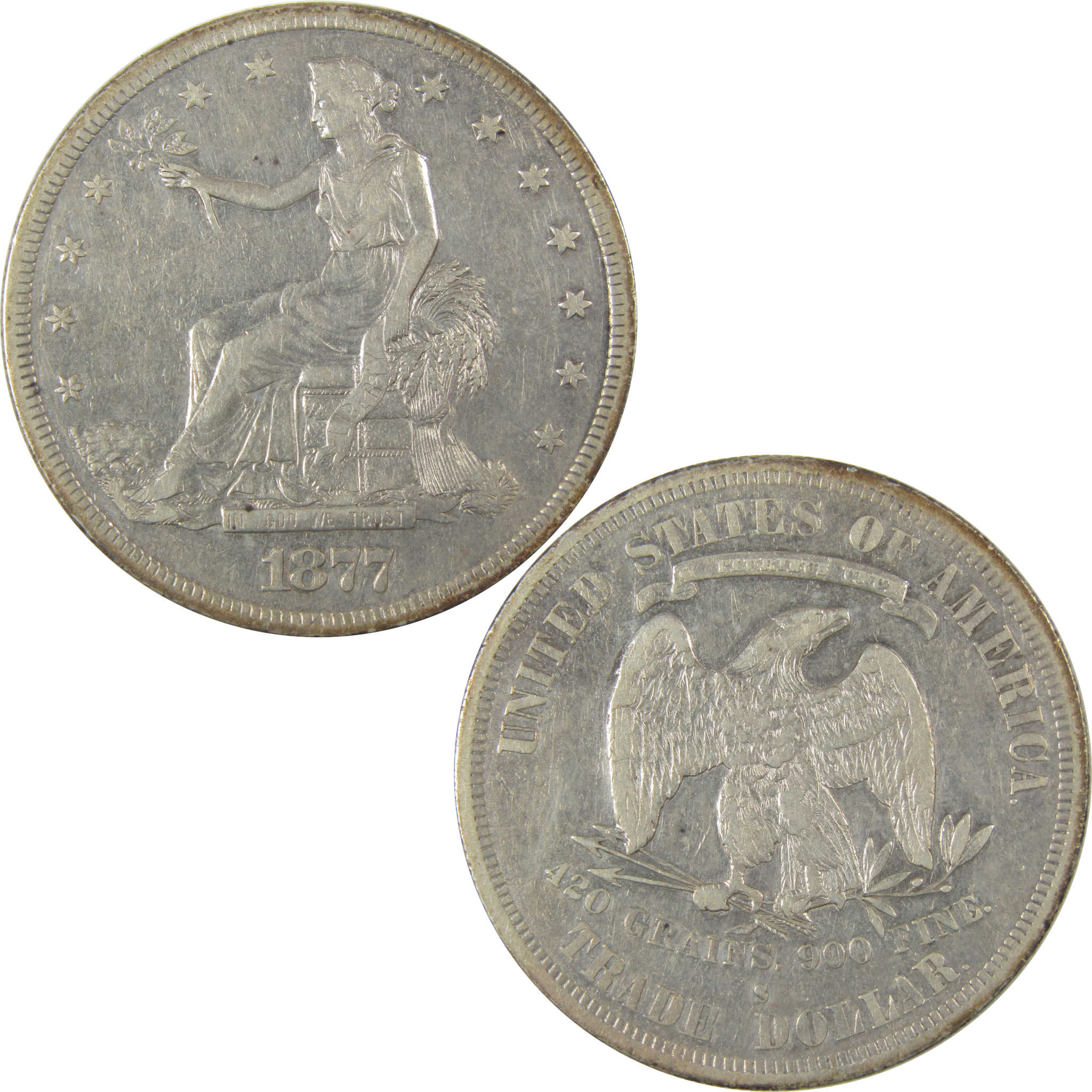 1877 S Trade Dollar VF Very Fine Details Silver $1 Coin SKU:I19704