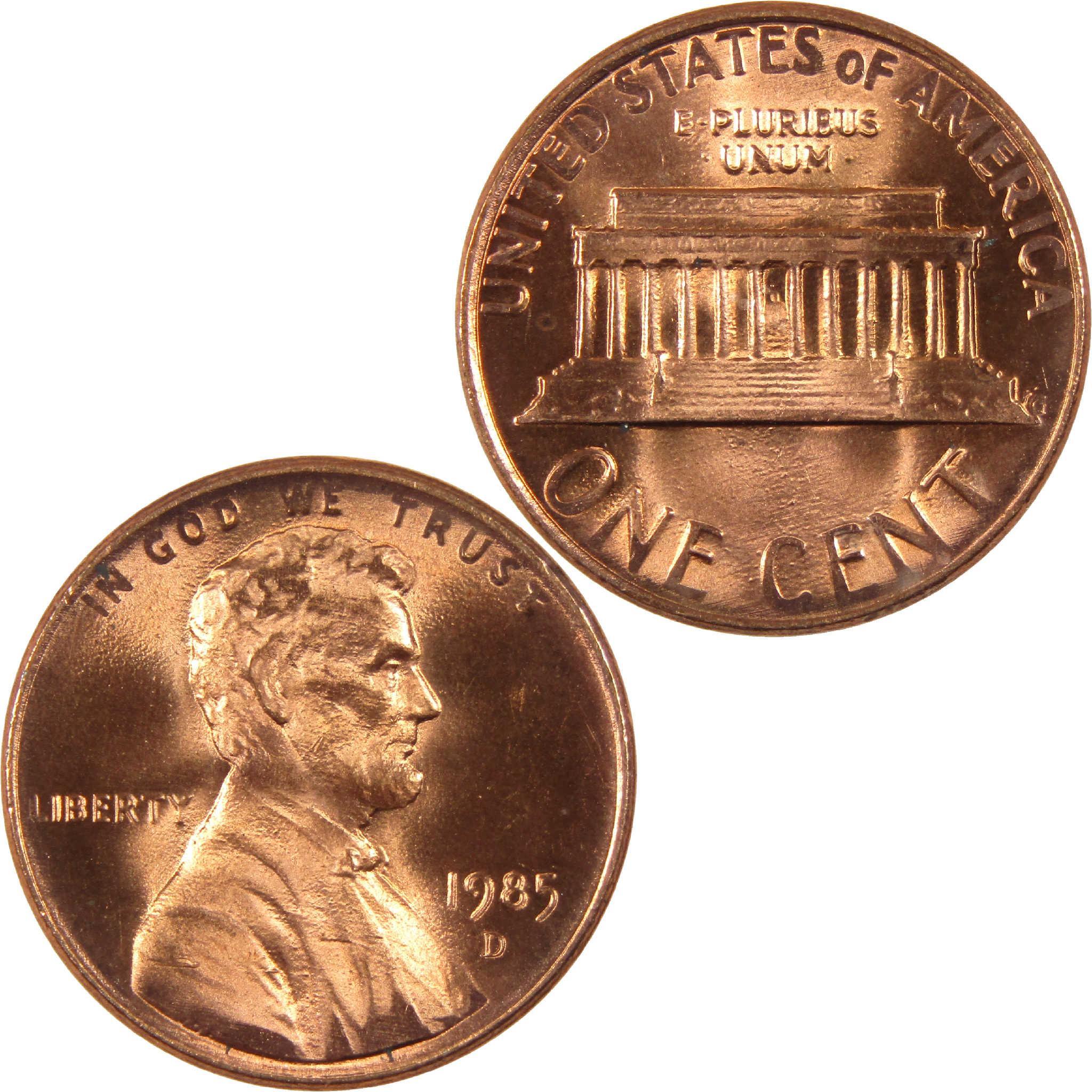 1985 D Lincoln cent collectible coin, obverse and reverse sides, copper penny