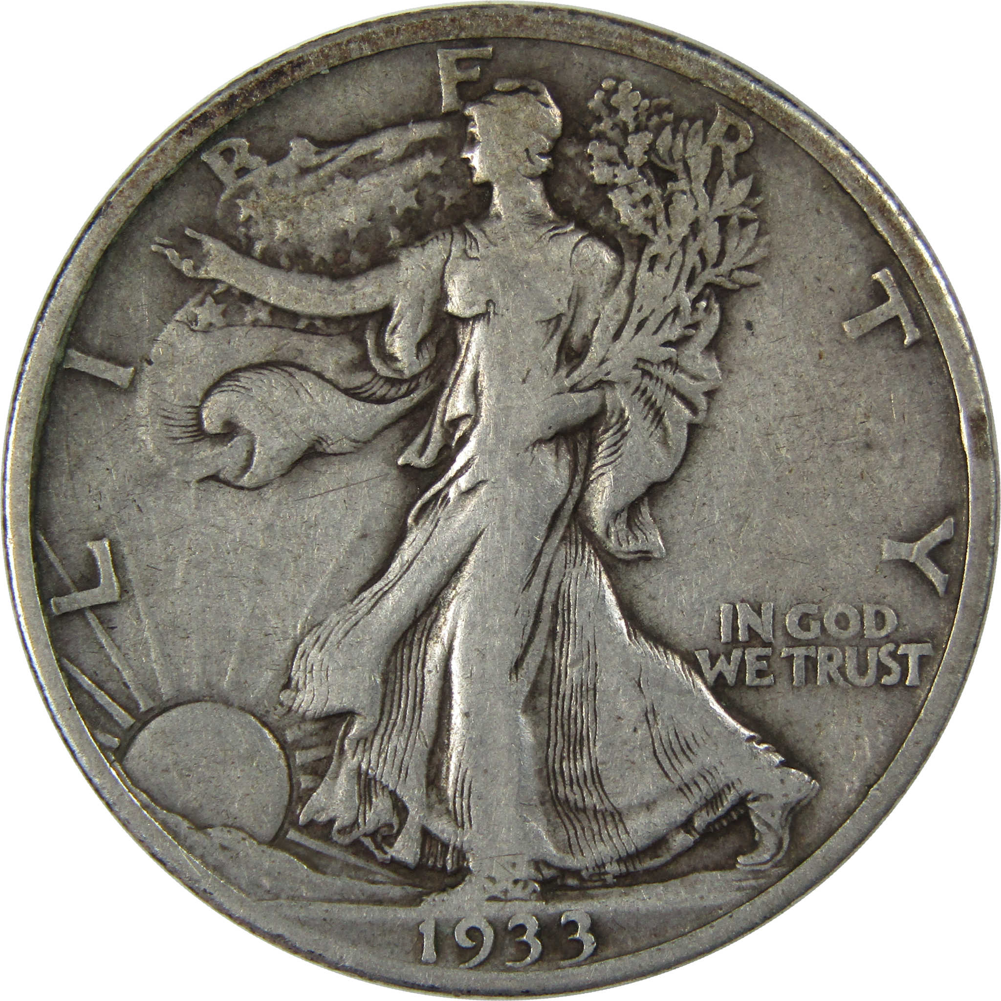 1933 S Liberty Walking Half Dollar VF Very Fine Silver SKU:I23459