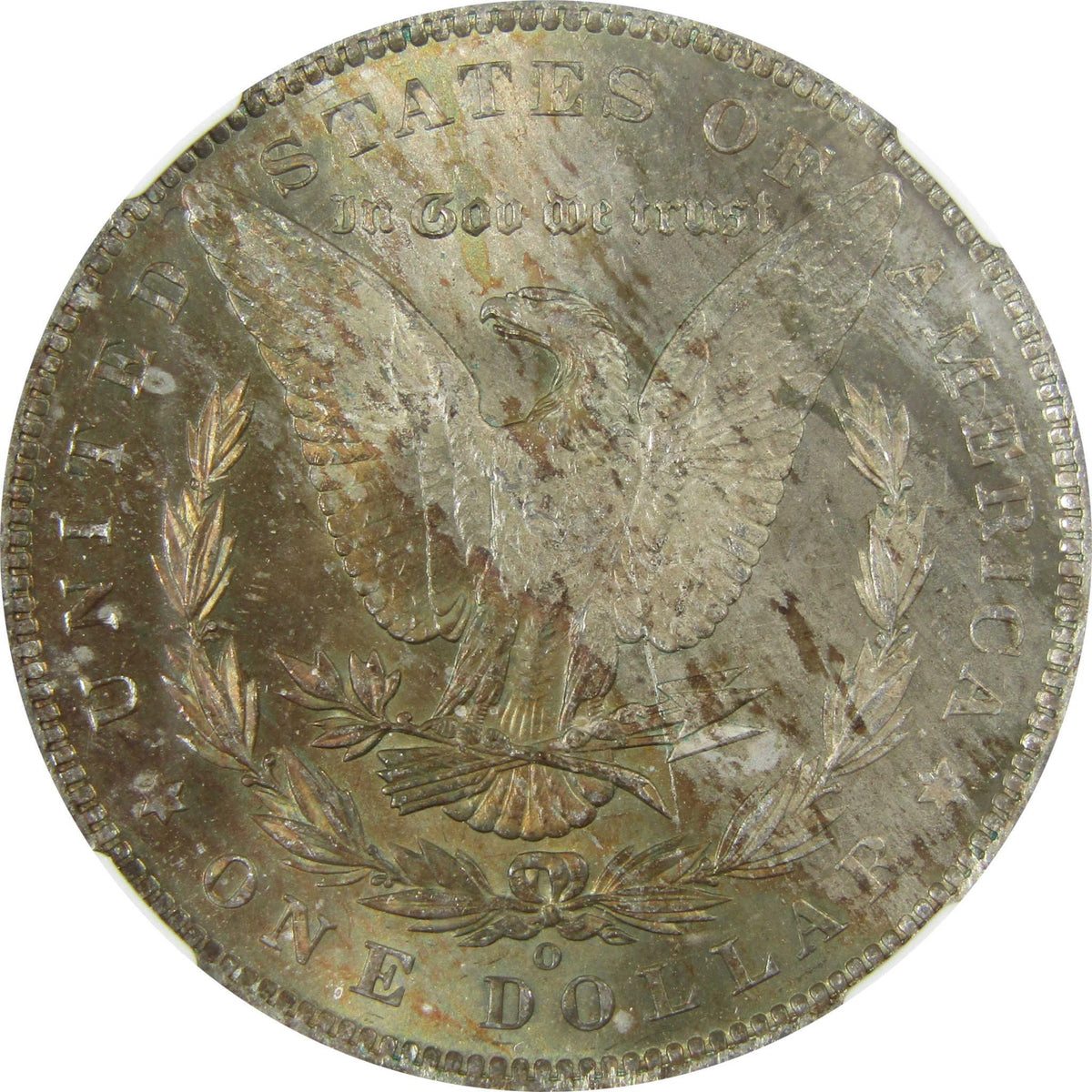 1885 O Morgan Silver Dollar MS 63 NGC $1 Coin Toned Reverse SKU:CP380
