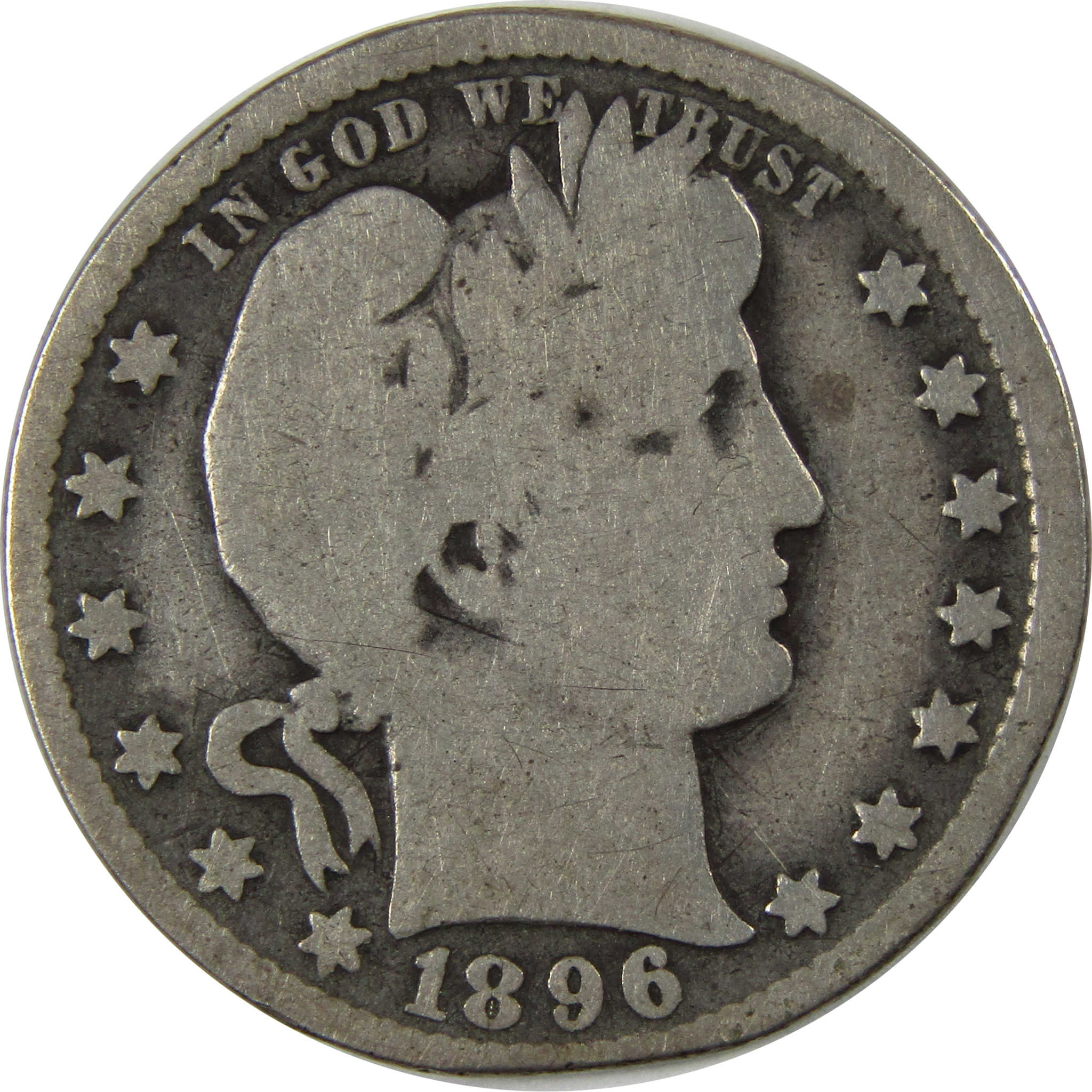 1896 O Barber Quarter G Good Details Silver 25c Coin SKU:I23470