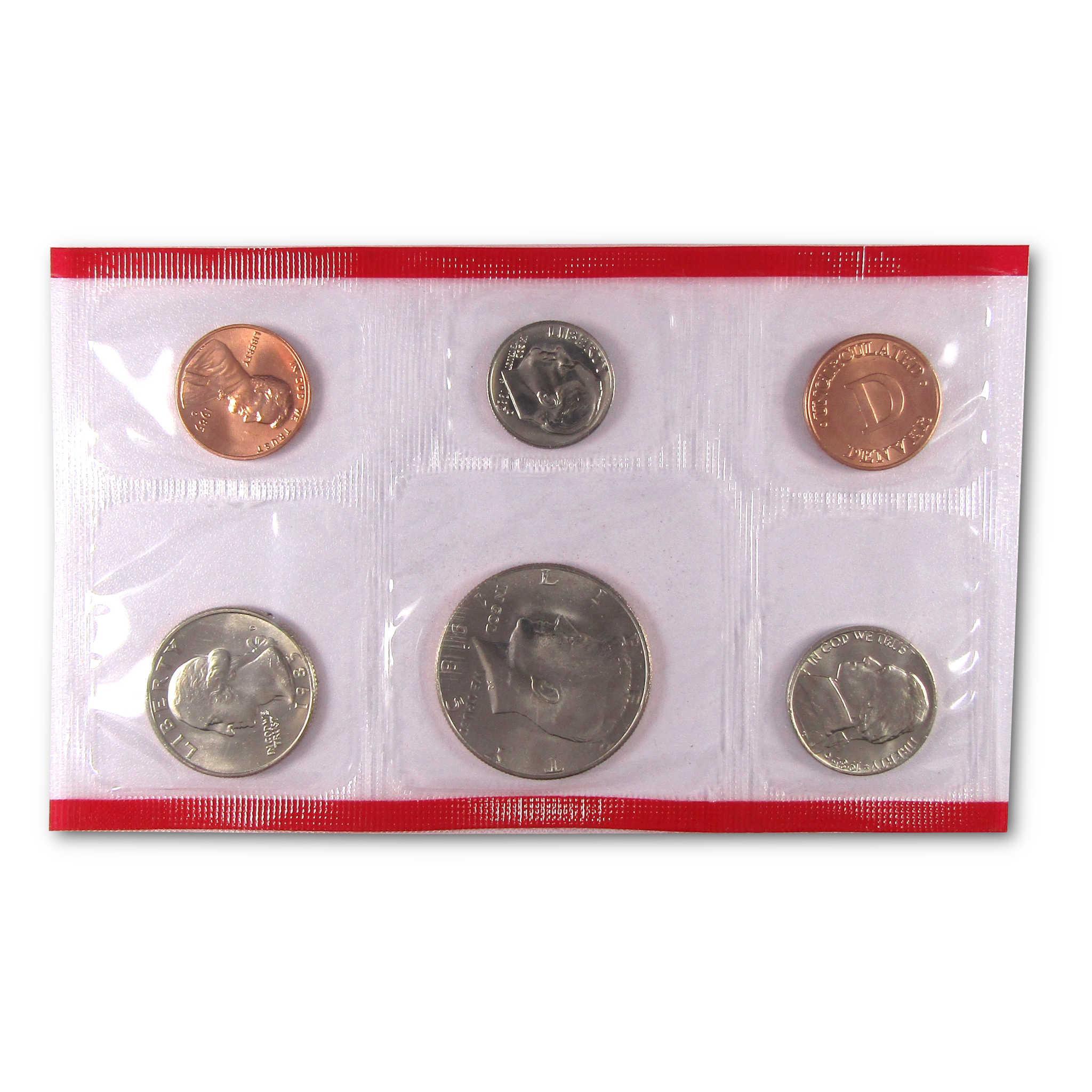 US coin set in plastic sleeve, collectible coins including penny, nickel, dime, quarter, half dollar.