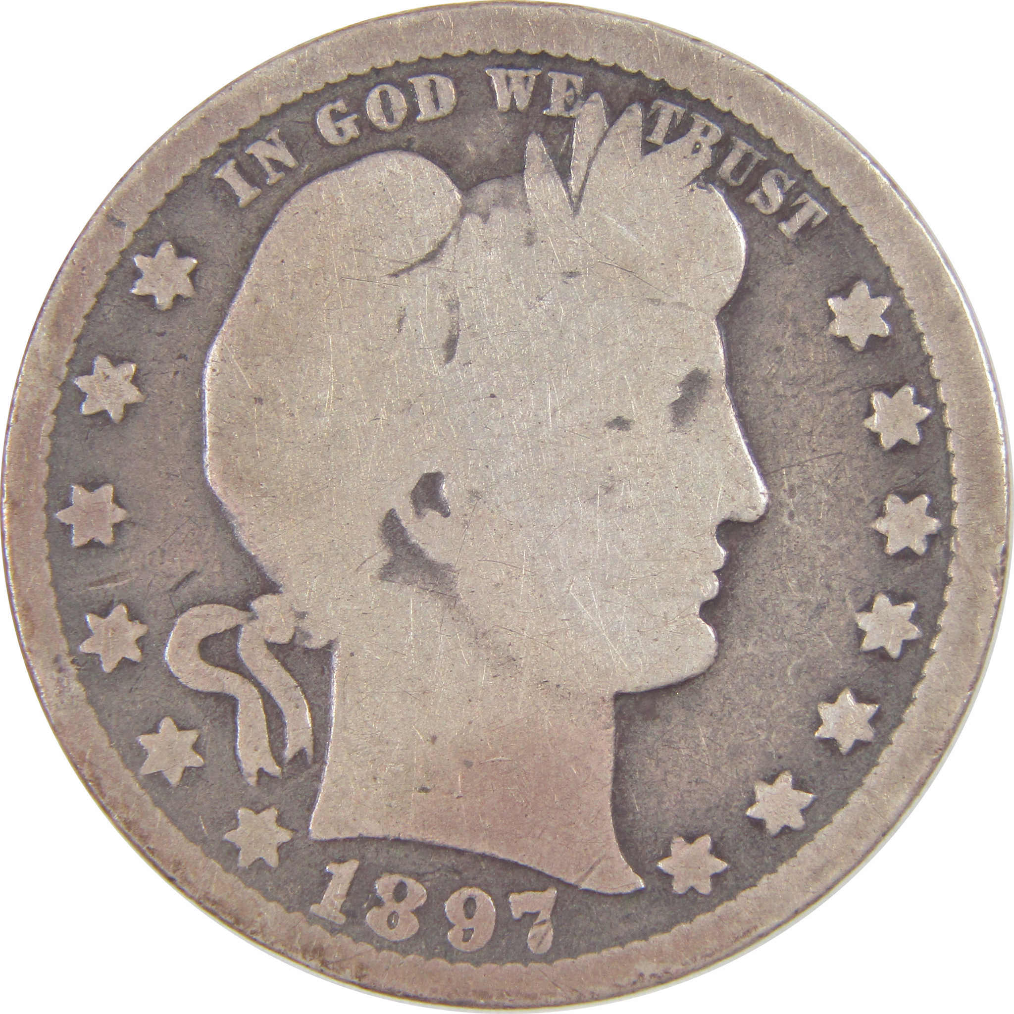 1897 O Barber Quarter G Good Silver 25c Coin SKU:I17201