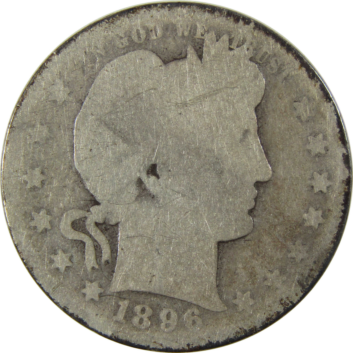 1896 O Barber Silver Quarter AG About Good Details 25c Coin SKU:I28536