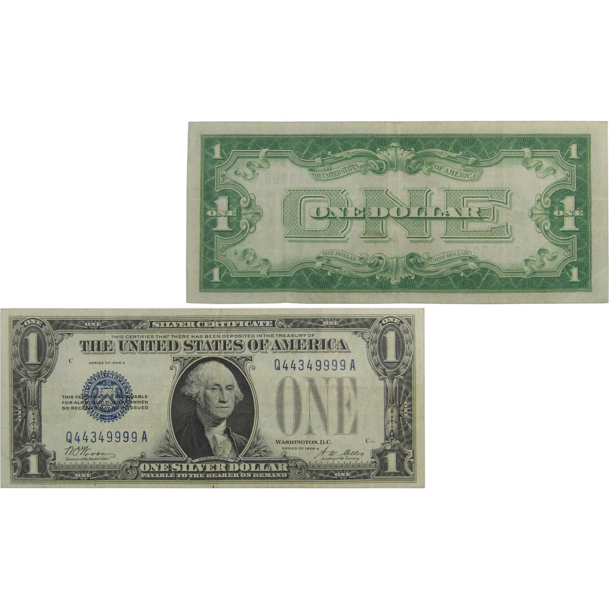 1928 A $1 Silver Certificate Funnyback Very Fine Serial Block Four 9's