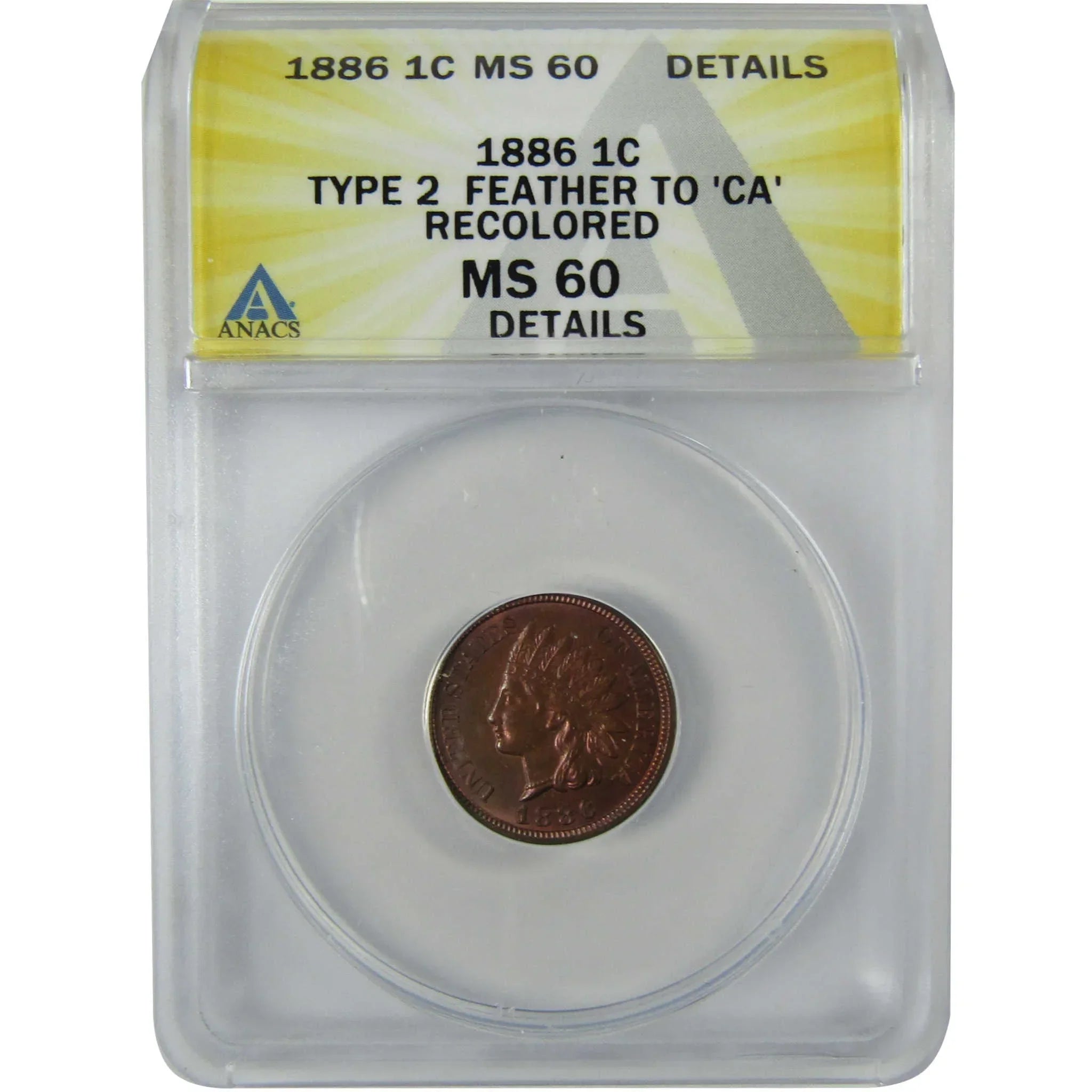 1886 Type 2 Indian Head Cent MS 60 Details ANACS Penny SKU:CP753