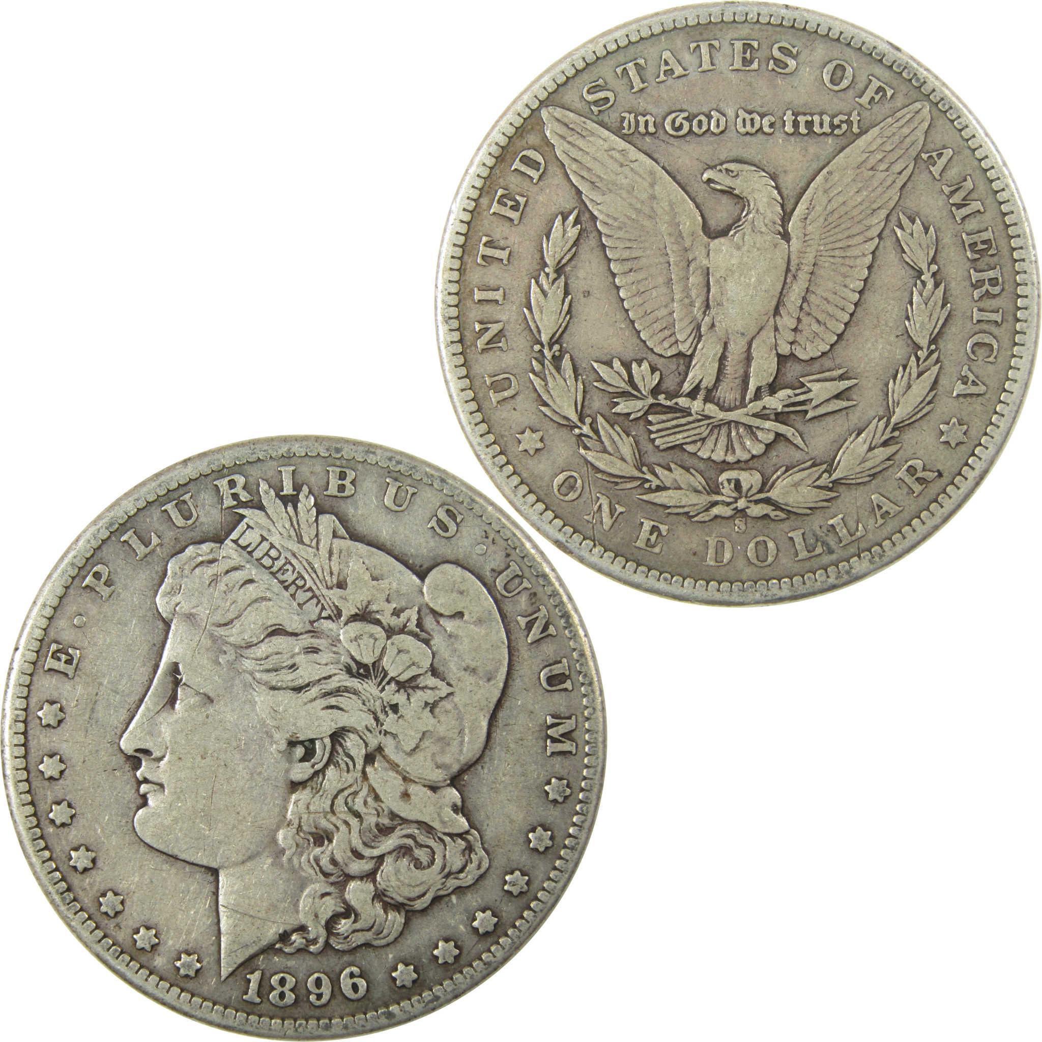 1896 S Morgan Silver Dollar F Fine Details $1 Coin SKU:I24727 - Morgan coin - Morgan silver dollar - Morgan silver dollar for sale - Profile Coins & Collectibles