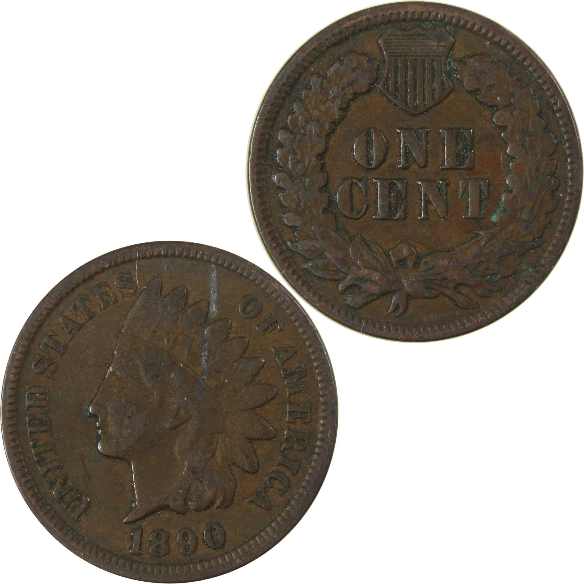 1890 Indian Head Cent F Fine Penny 1c Coin SKU:I26991