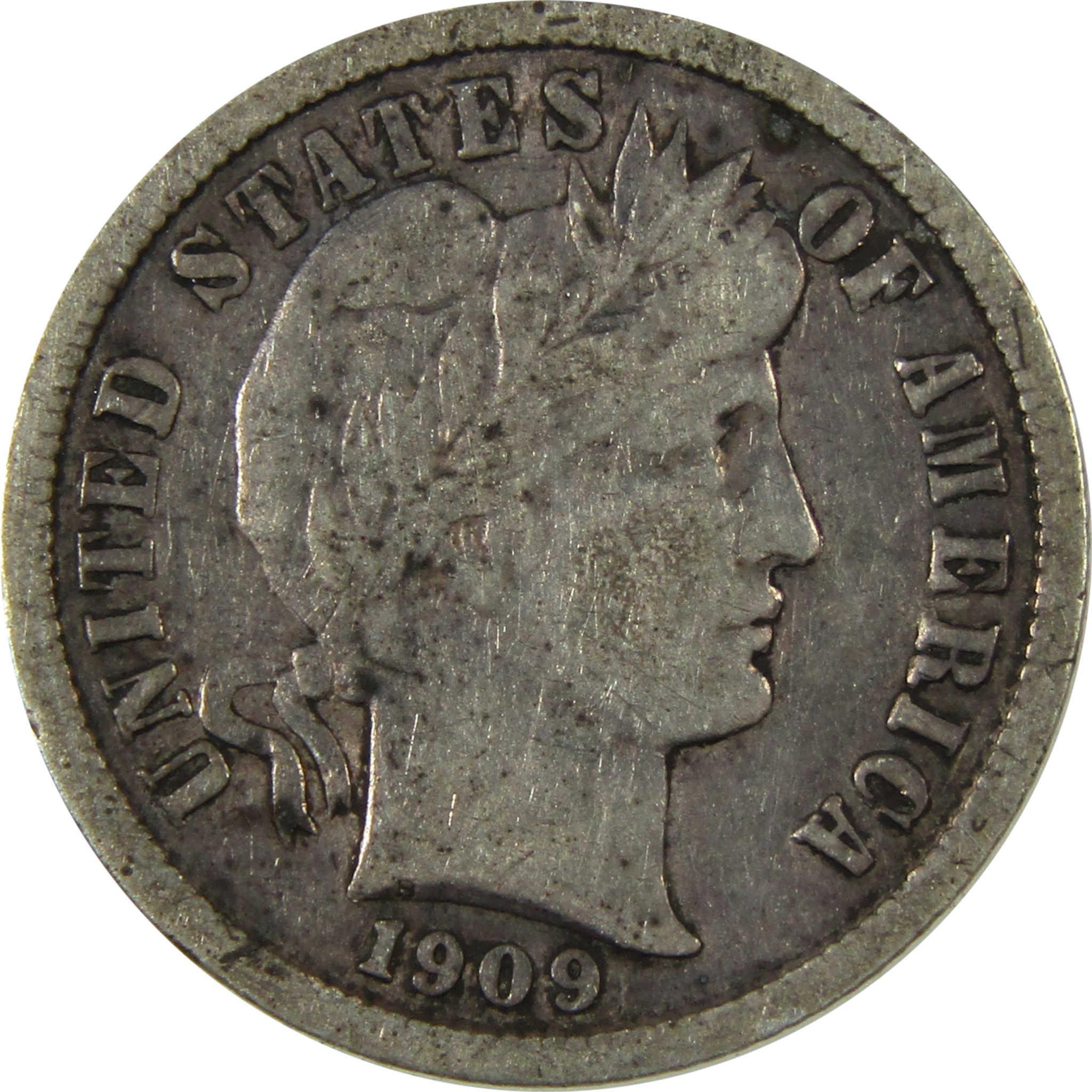 1909 Barber Silver Dime F Fine Details 10c Coin Collectible SKU:CP1037