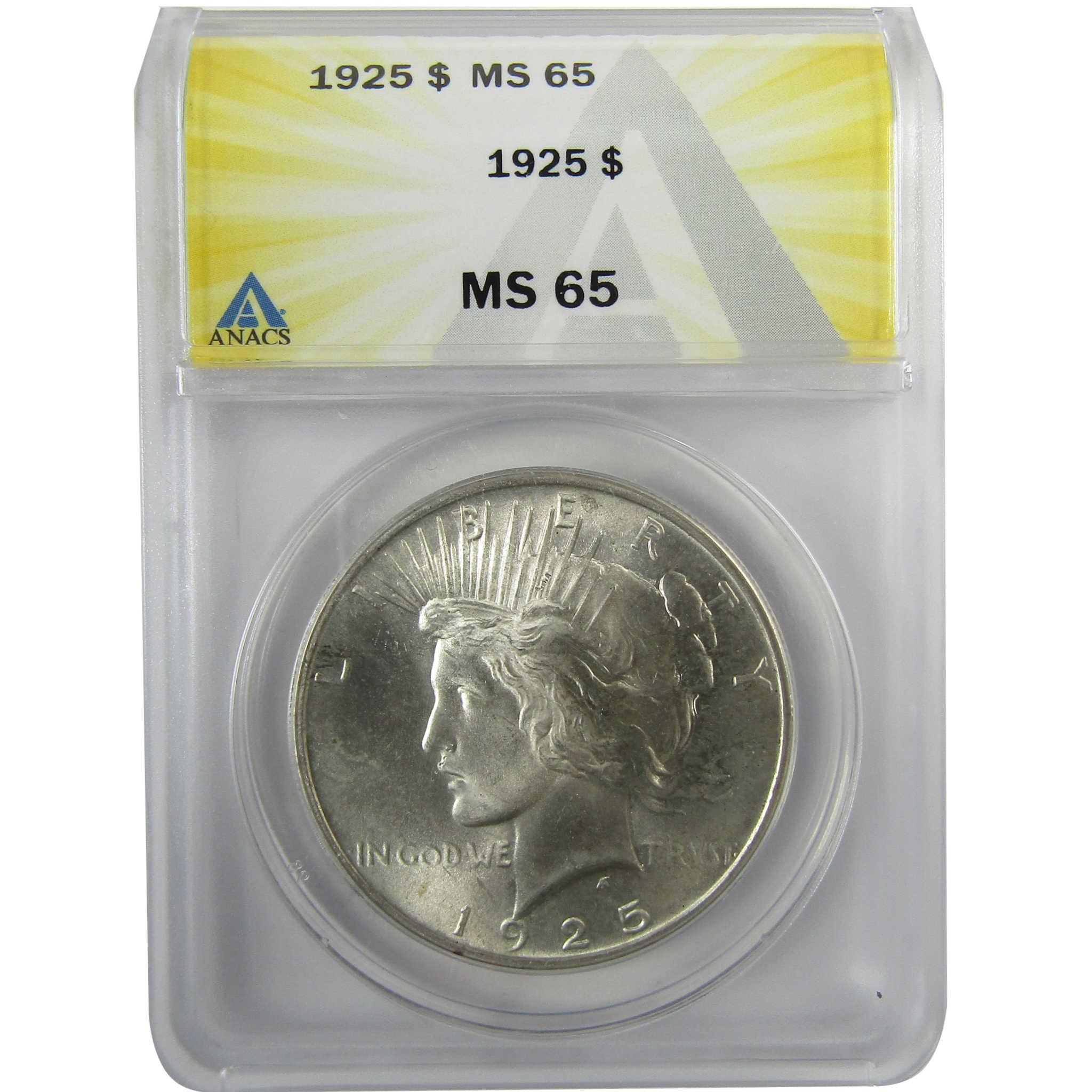 1925 Peace Silver Dollar MS 65 ANACS Uncirculated $1 Coin SKU:I28067
