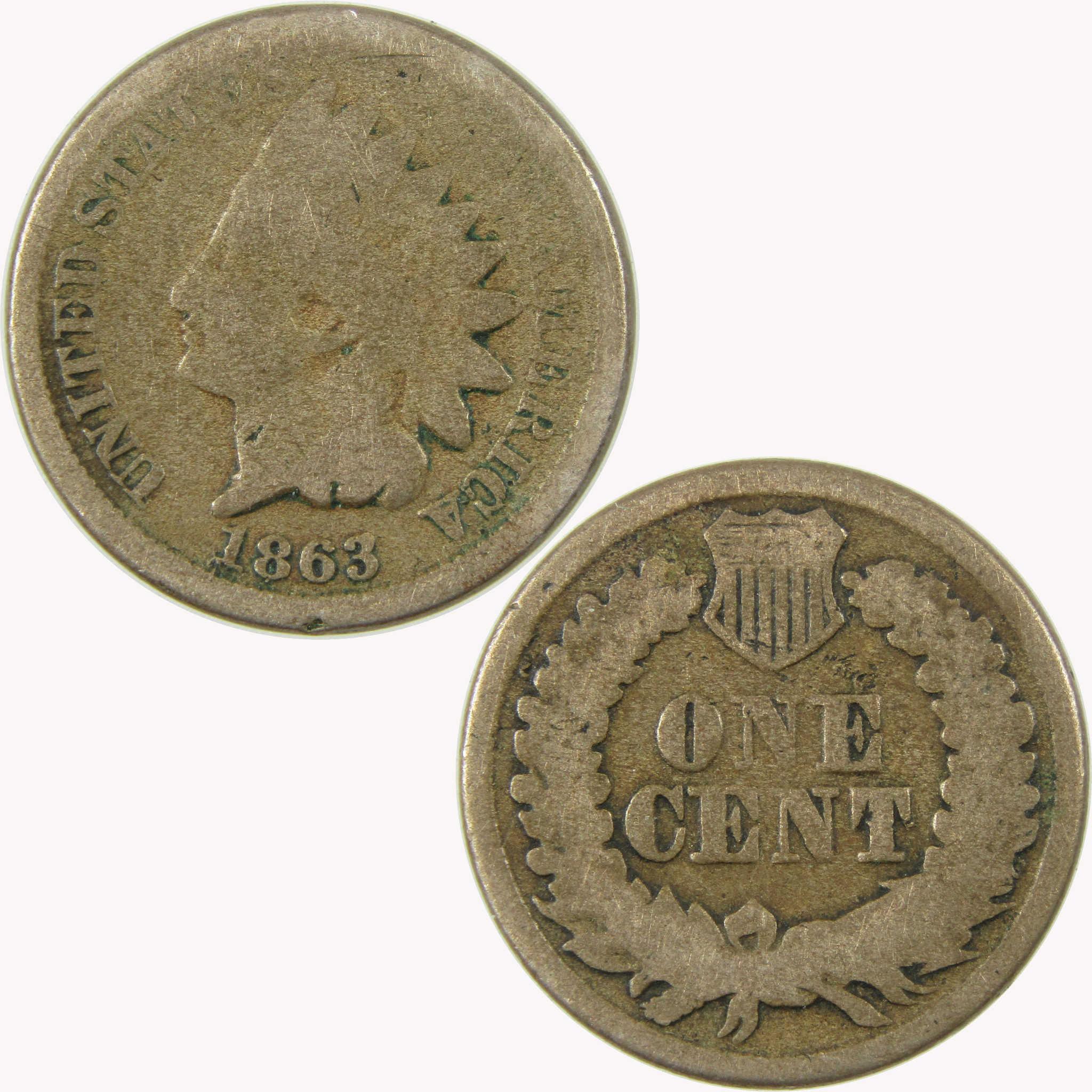 1863 Indian Head Cent AG About Good Penny 1c Coin SKU:CP1095