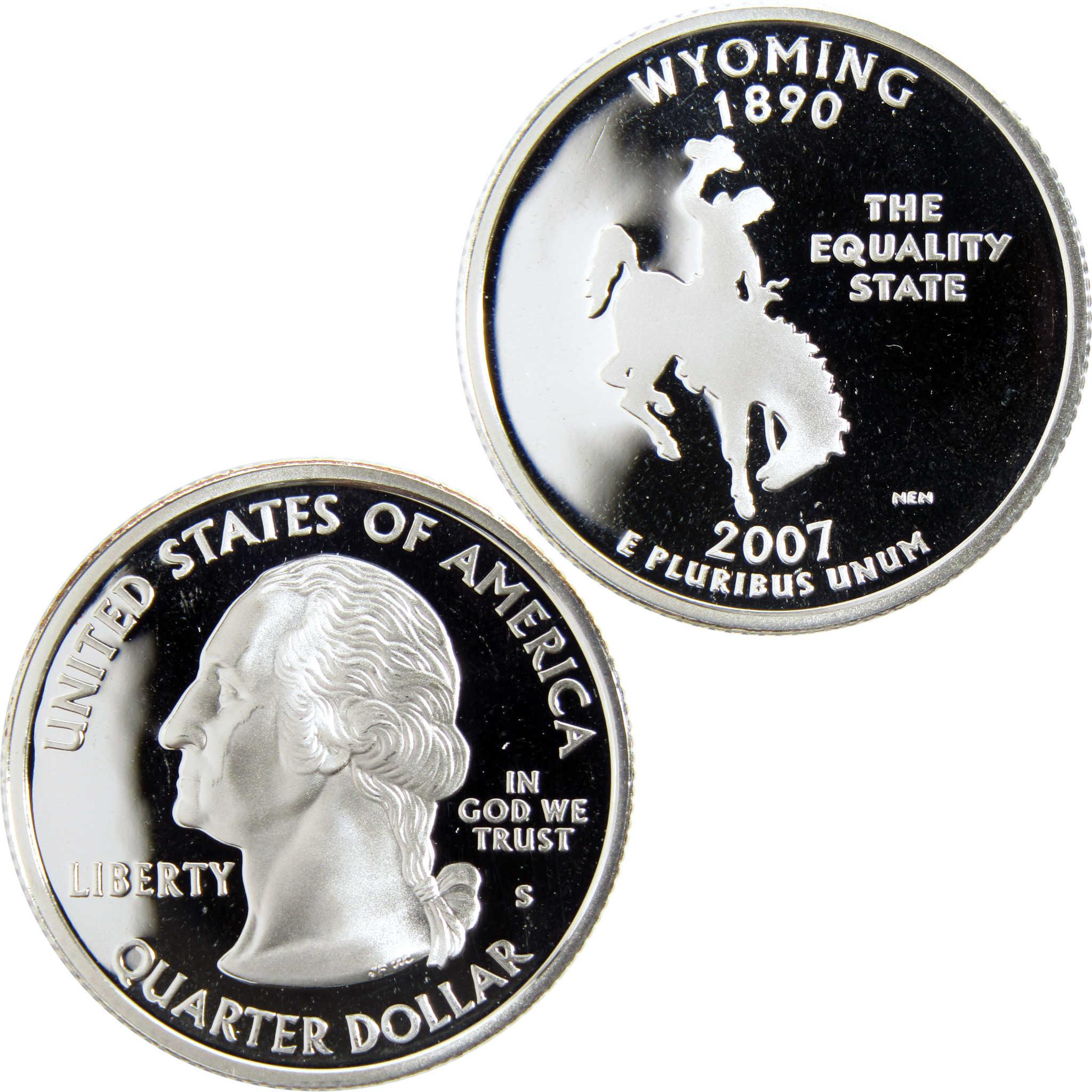 2007 Wyoming state quarter, collectible coin with cowboy and horse design, proof finish