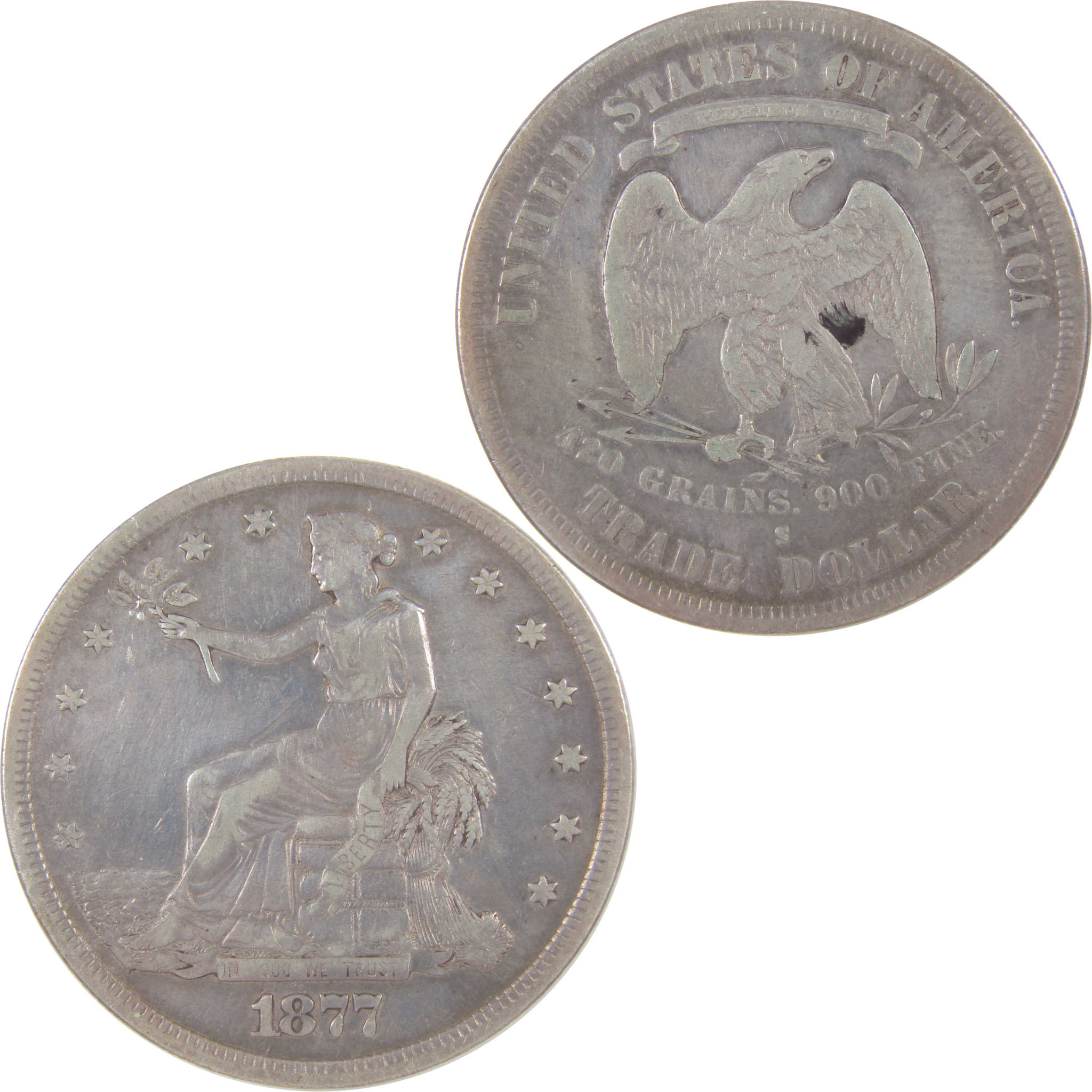 1877 S Trade Dollar VF Very Fine Details Silver $1 Coin SKU:I18842