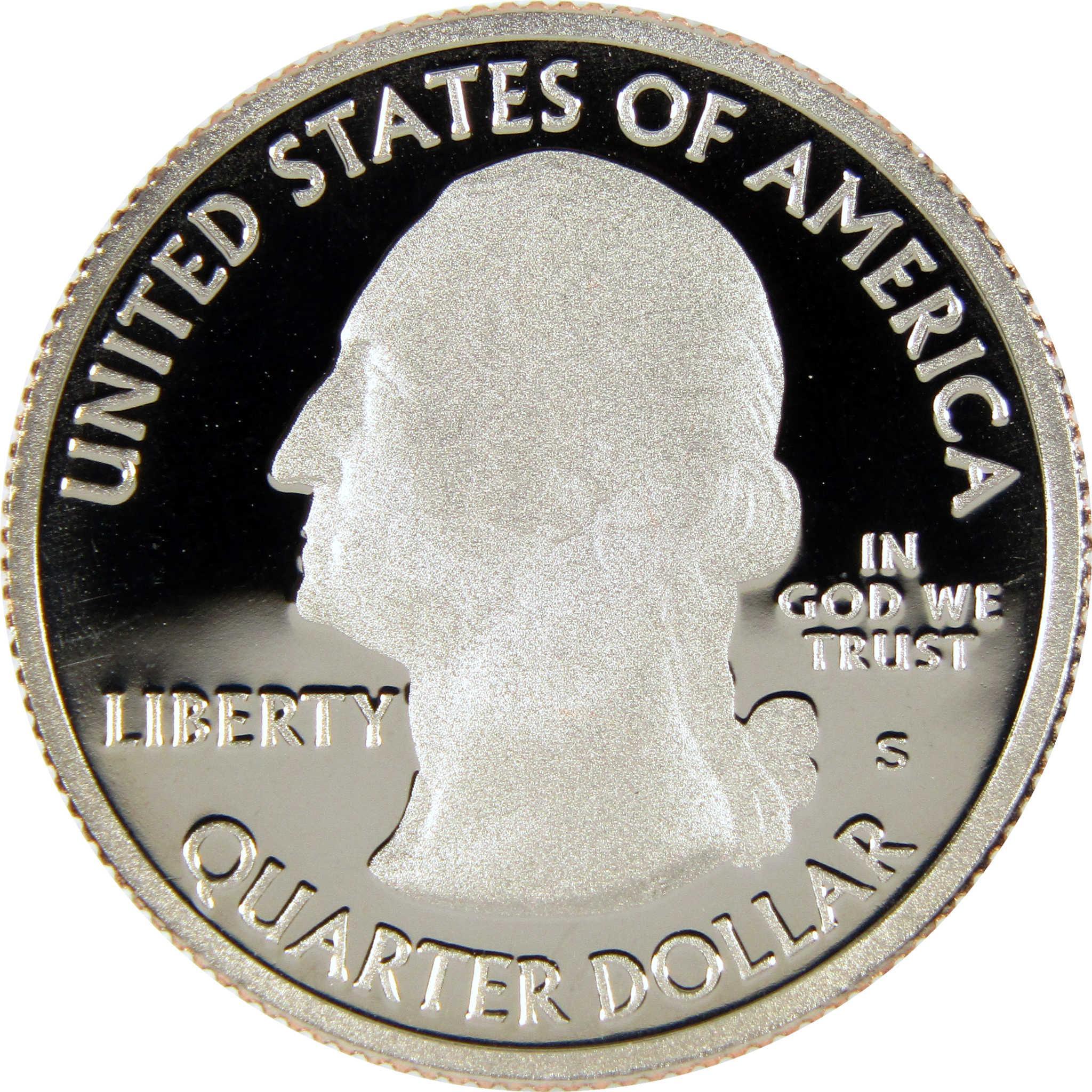 Proof United States quarter dollar coin with George Washington profile, mint mark S