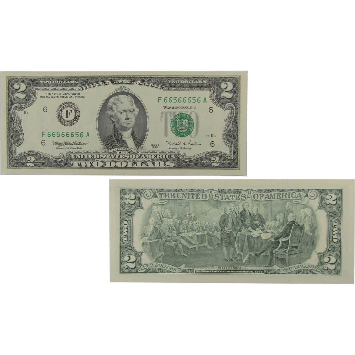 1995 $2 Federal Reserve Binary Repeater Note Choice Crisp Uncirculated