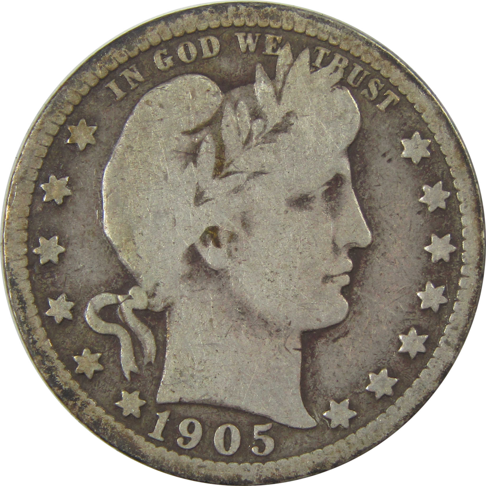 1905 Barber Quarter G Good Silver 25c Coin SKU:I21808