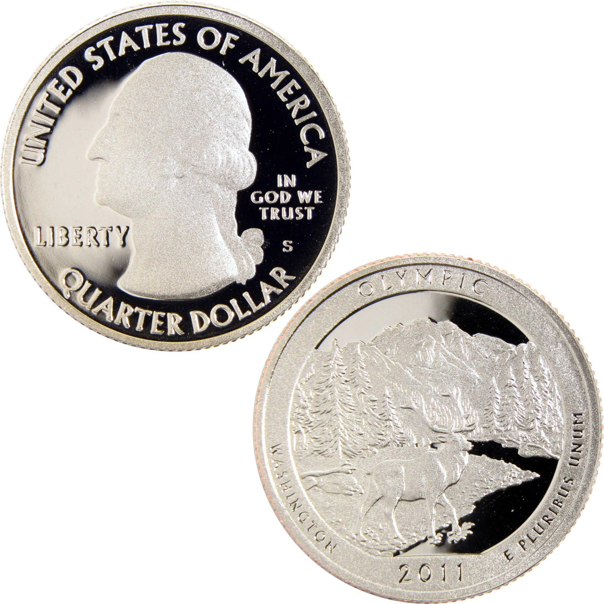 2011 Olympic National Park Washington quarter dollar collectible coin, obverse and reverse sides