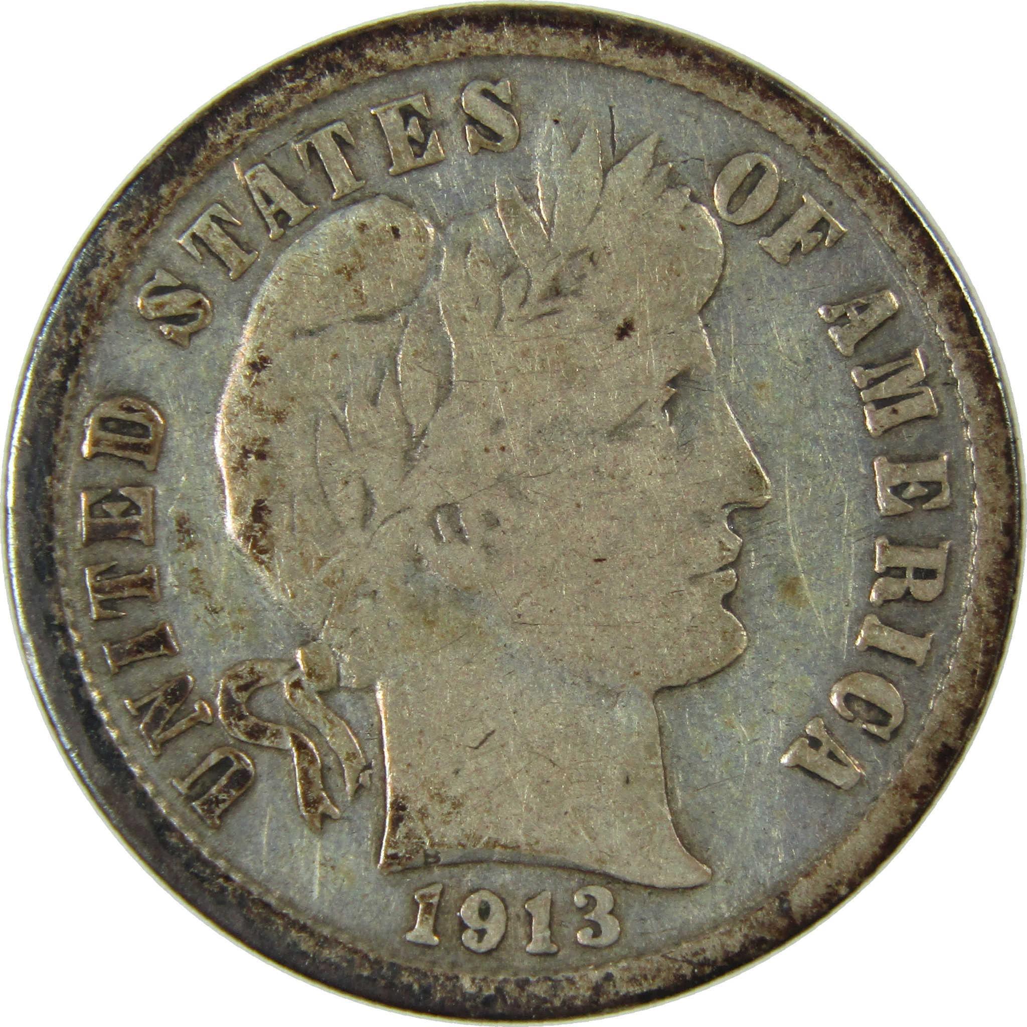 1913 Barber Silver Dime VG Very Good 10c Coin Collectible SKU:CP88