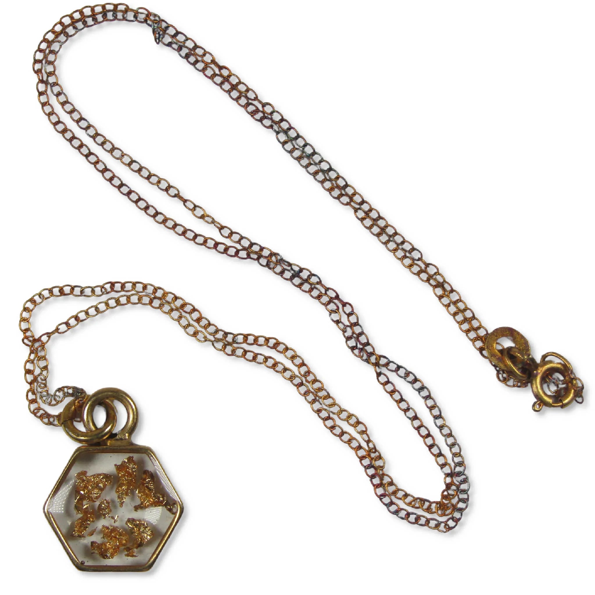 Gold Flake Hexagon Necklace with Chain and Gift Box
