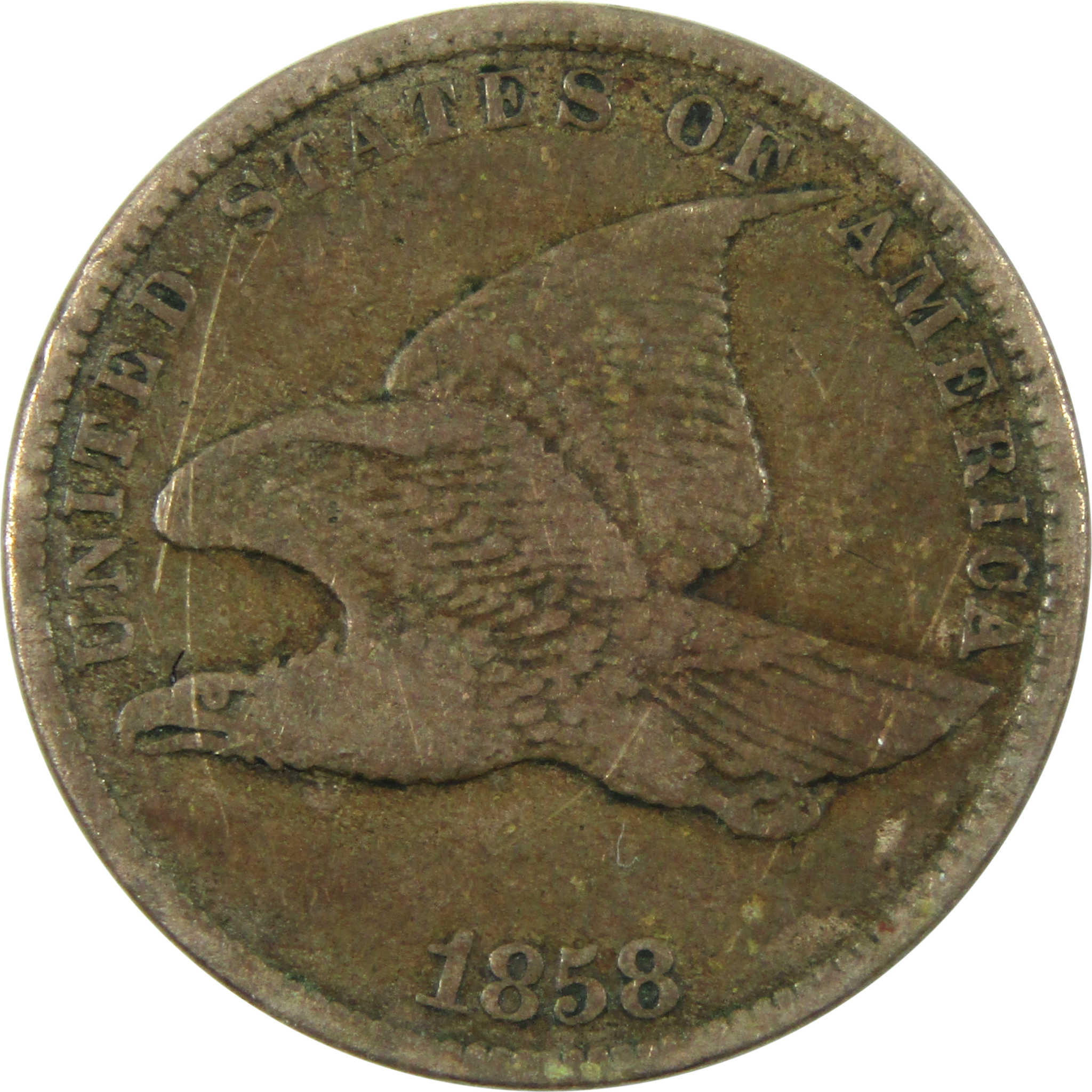 1858 Small Letters Flying Eagle Cent F Fine Copper-Nickel SKU:I14093