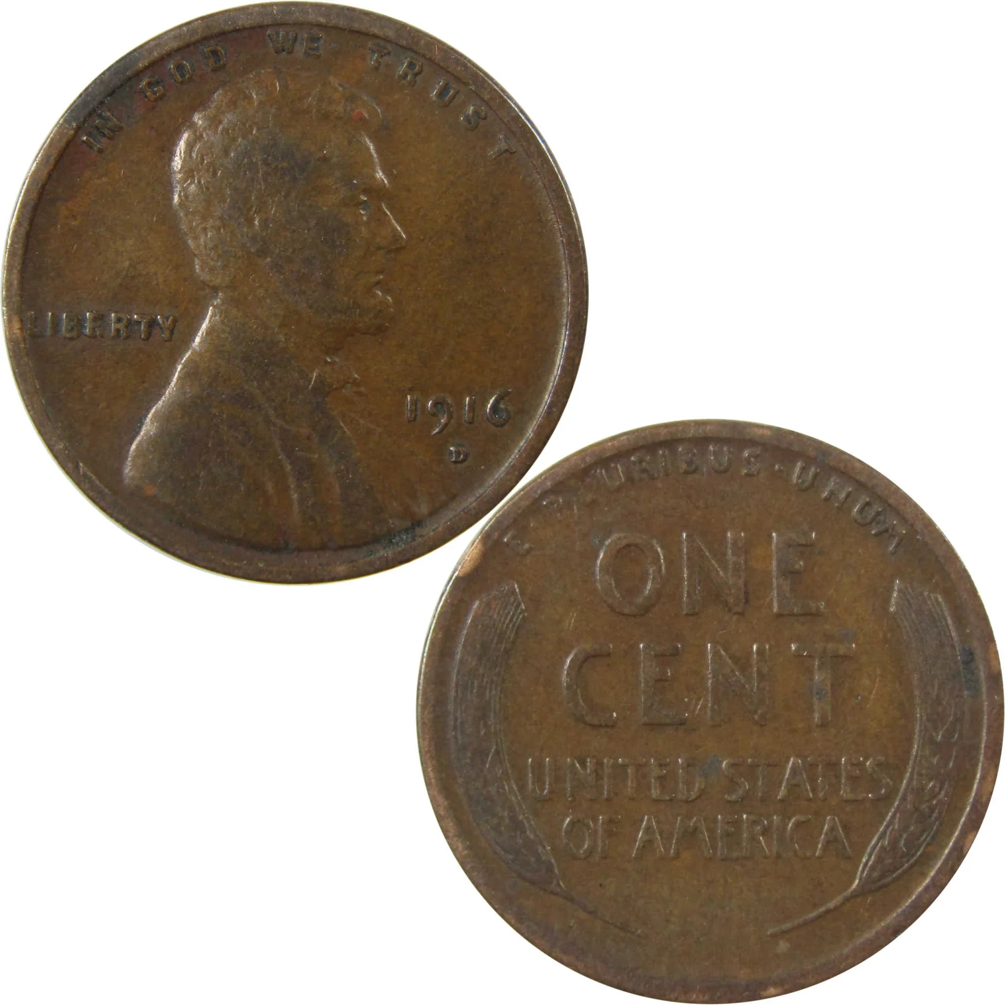 1916 D Lincoln Wheat Cent F Fine Penny 1c Coin Collectible SKU:I26831