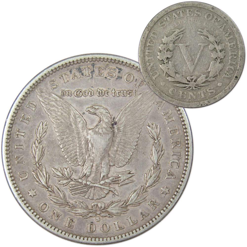 1881 S Morgan Silver Dollar VF Very Fine with 1906 Liberty Nickel Good - Morgan coin - Morgan silver dollar - Morgan silver dollar for sale - Profile Coins & Collectibles