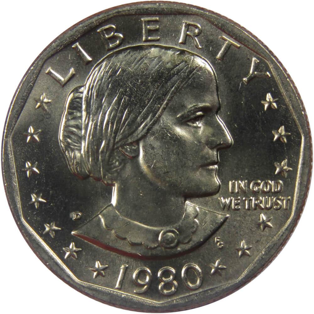 1980 D Susan B Anthony Dollar Clad Uncirculated Mint State SBA $1 Coin
