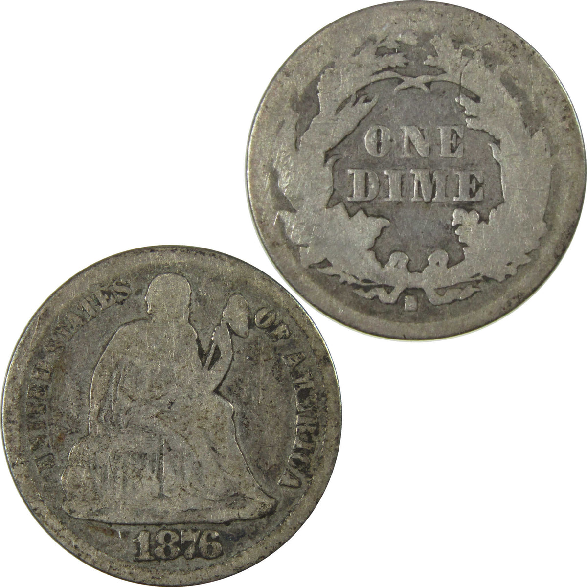 1876 S Seated Liberty Silver Dime AG About Good 10c Coin SKU:I28237