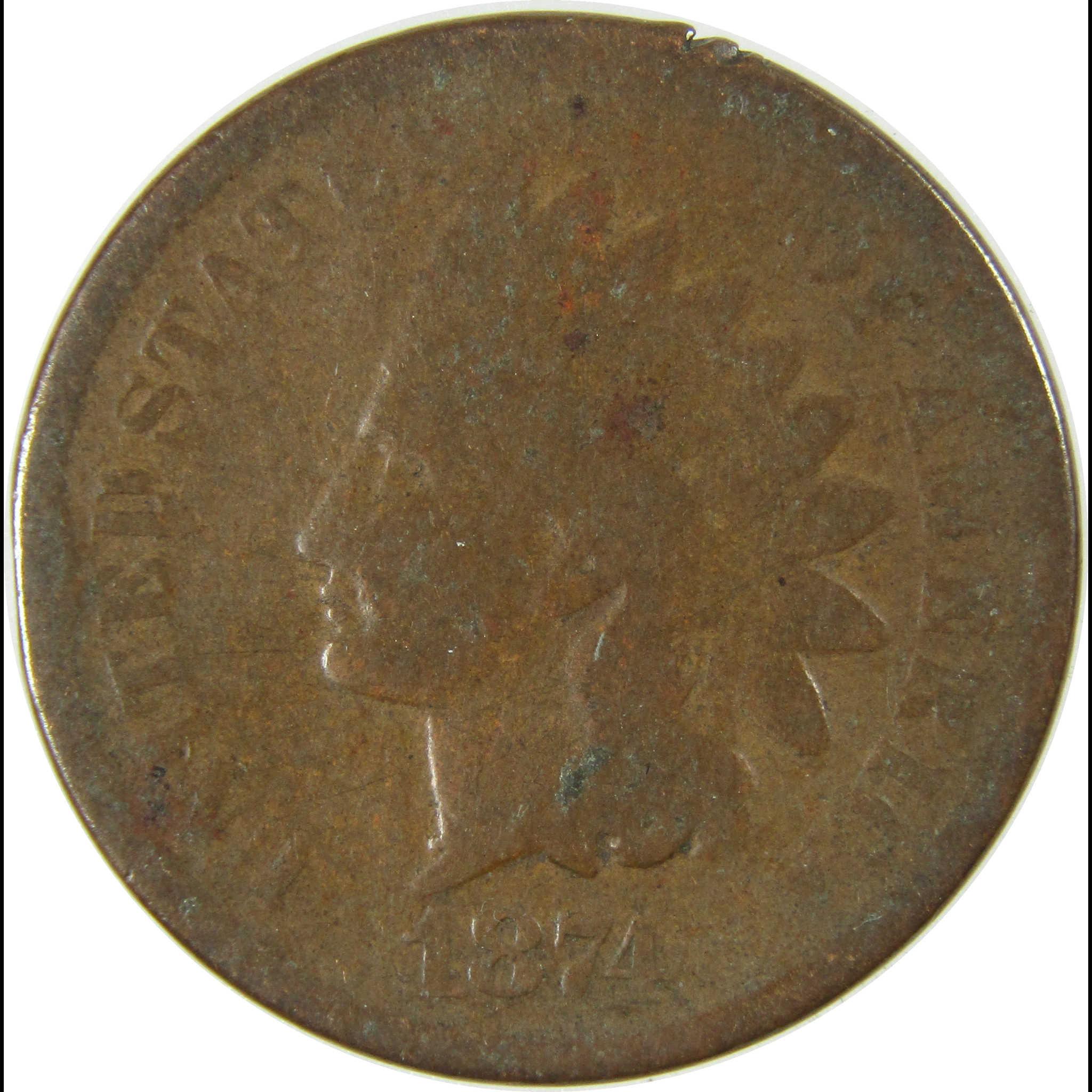 1874 Indian Head Cent AG About Good Penny 1c Coin SKU:I26412