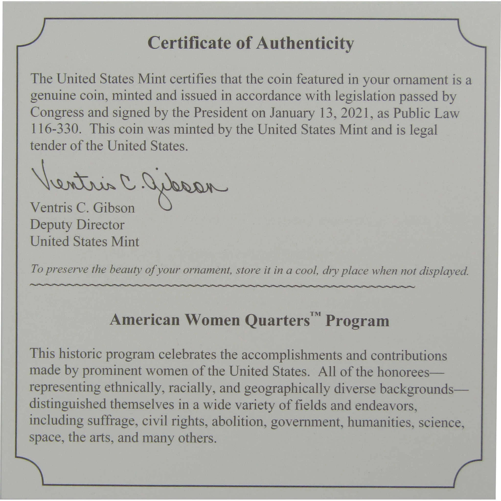 2022 Nina Otero-Warren American Women Quarter Ornament OGP COA