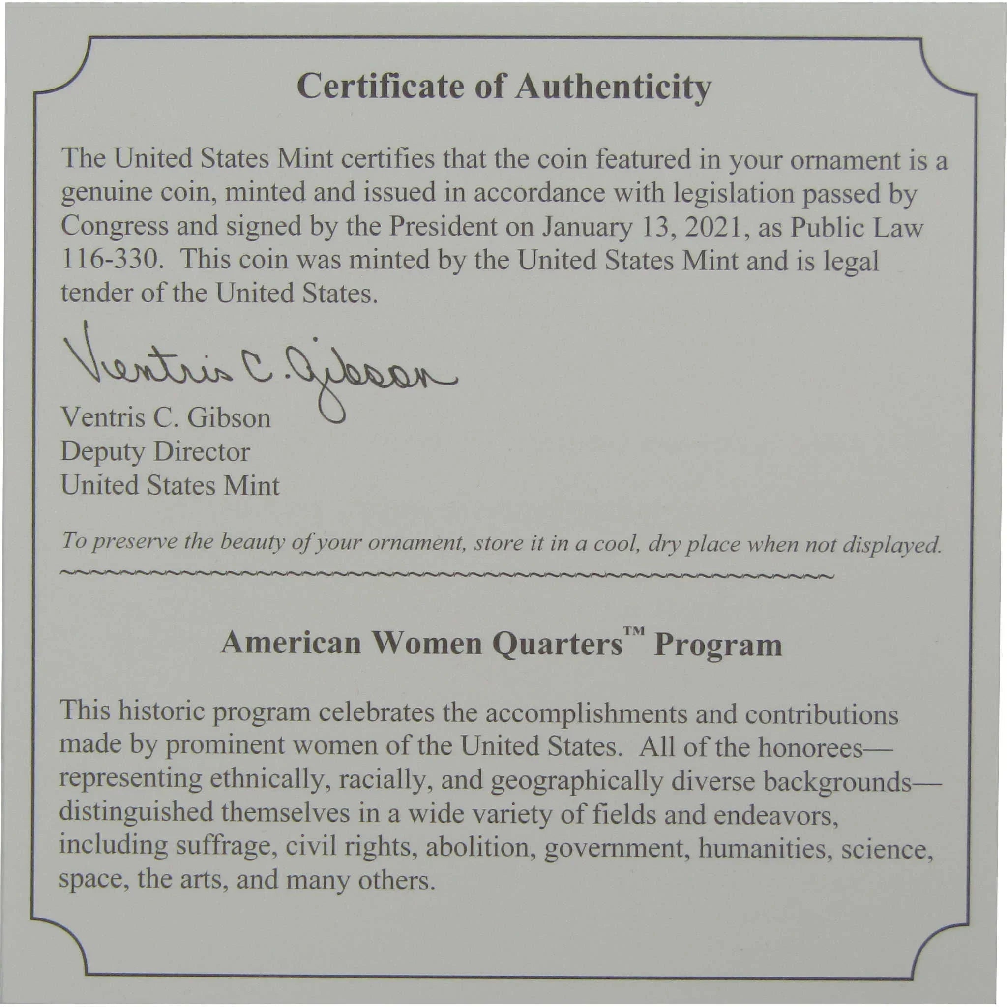 2022 Nina Otero-Warren American Women Quarter Ornament OGP COA
