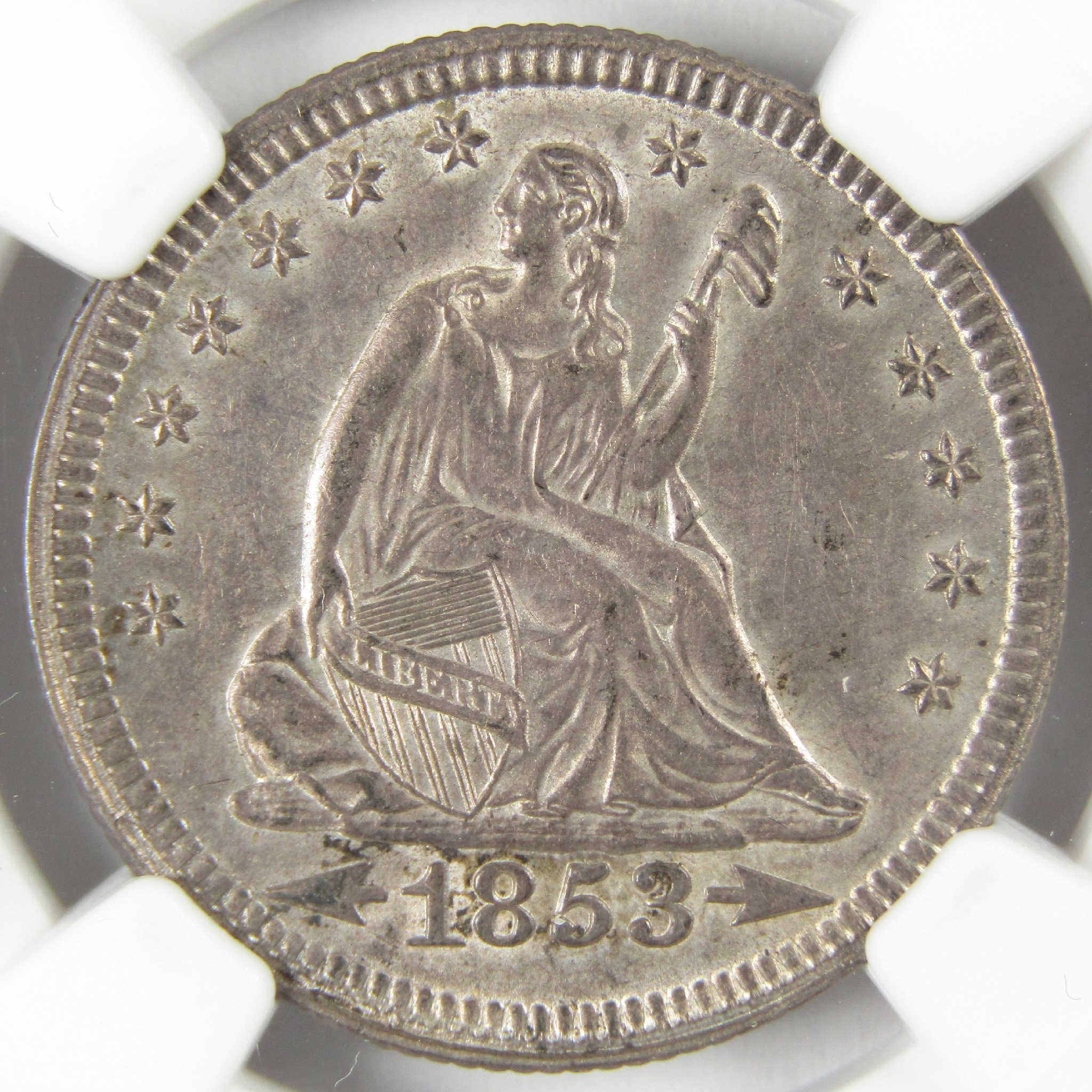 1853 Arrows and Rays Seated Liberty Silver Quarter AU 58 NGC 25c Coin