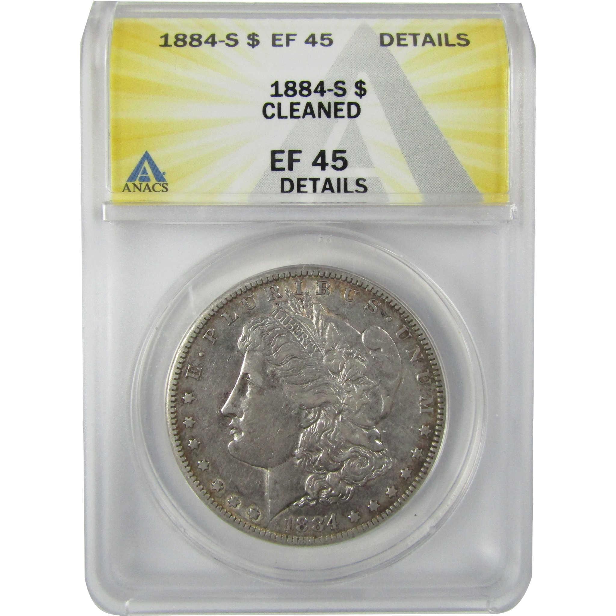 1884 S Morgan Silver Dollar EF 45 Details ANACS $1 Coin SKU:CP573 - Morgan coin - Morgan silver dollar - Morgan silver dollar for sale - Profile Coins & Collectibles