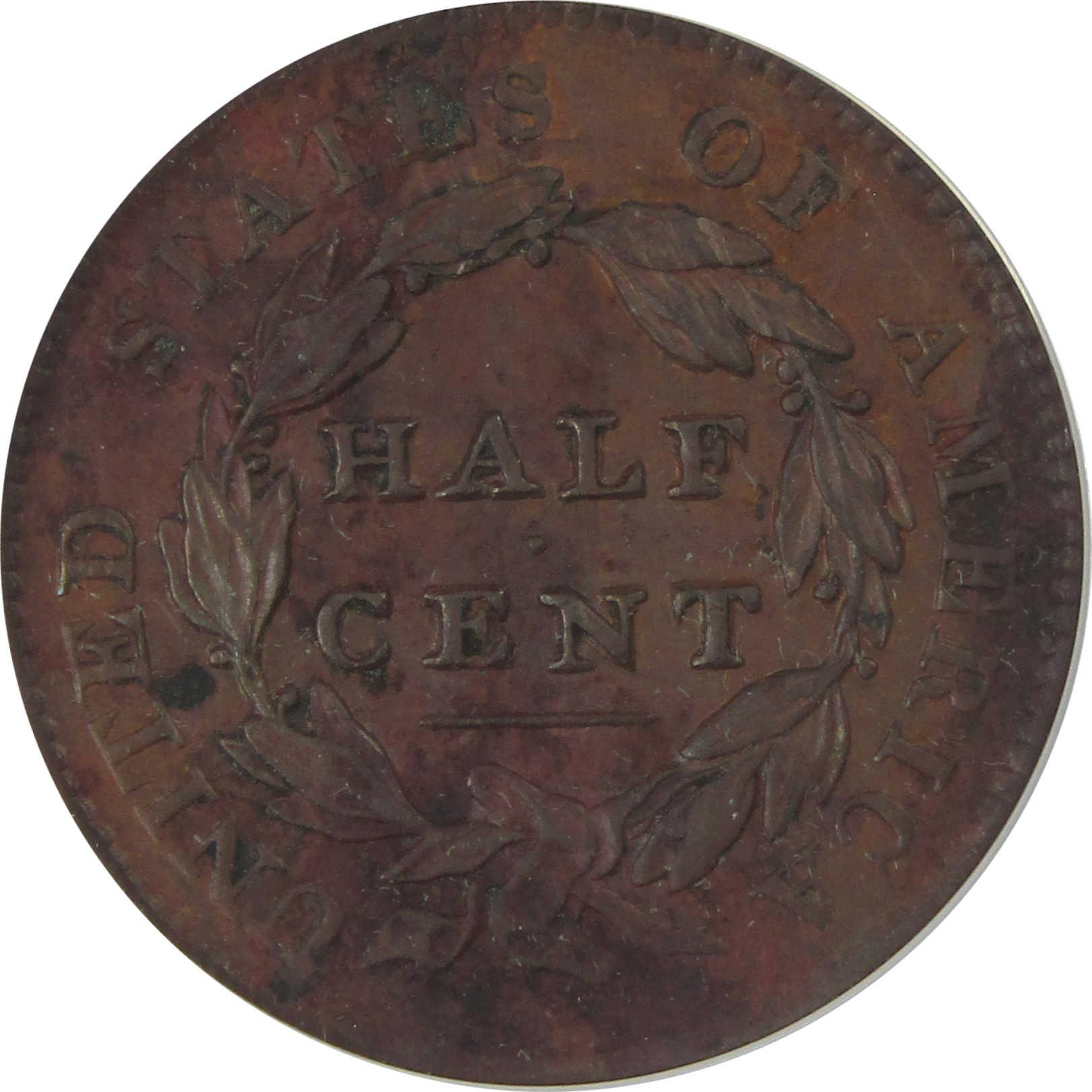 1828 13 Stars C-3 Classic Head Half Cent AU 55 Details ANACS SKU:CP180