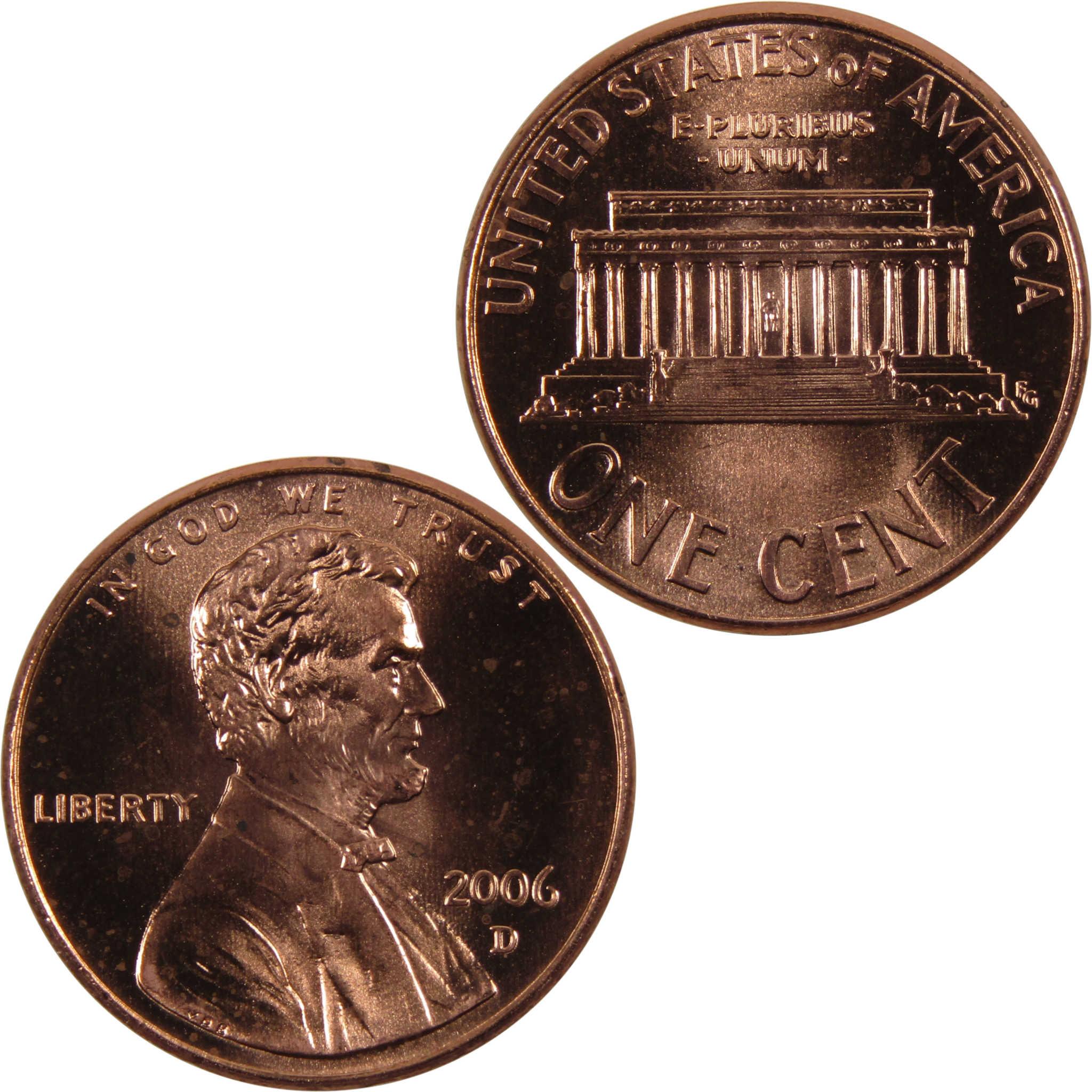 2006 D Lincoln Memorial Cent BU Uncirculated Penny 1c Coin
