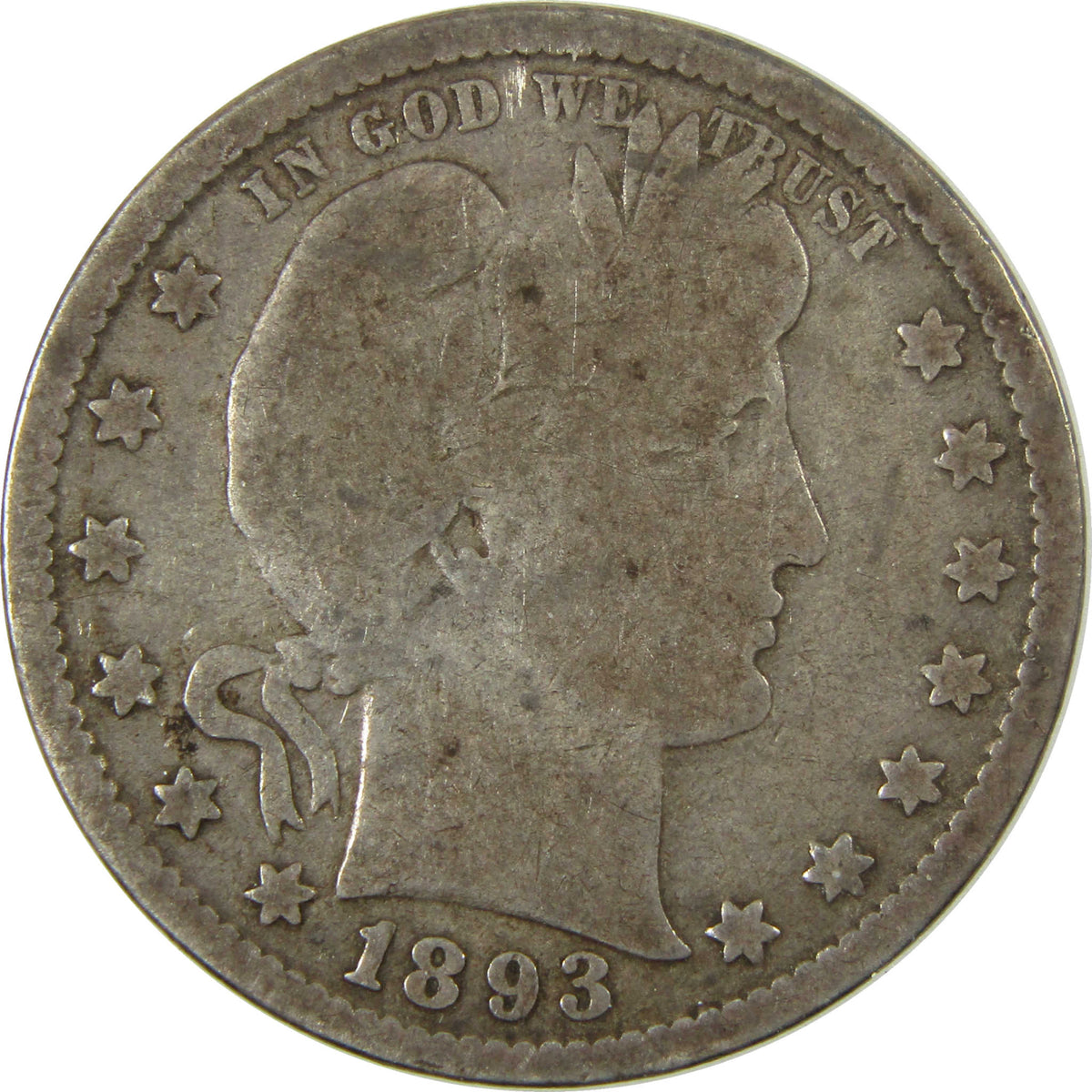 1893 Barber Silver Quarter G Good Details 25c Coin SKU:I28547