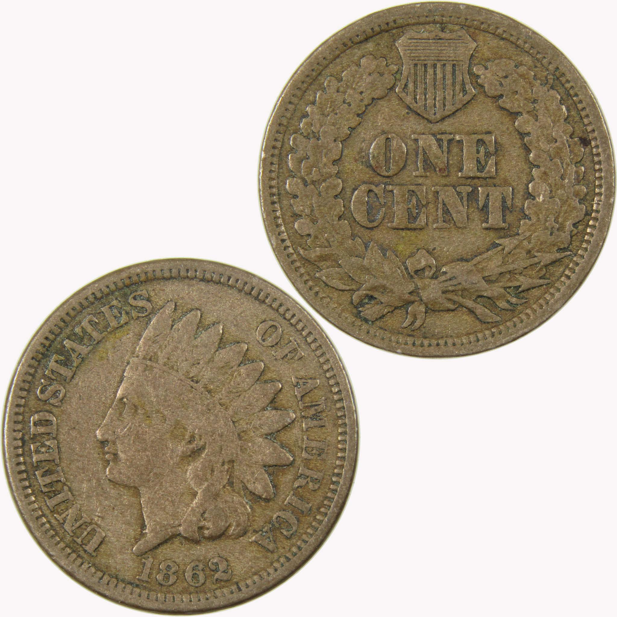 1862 Indian Head Cent VG Very Good Penny 1c Coin SKU:CP1097
