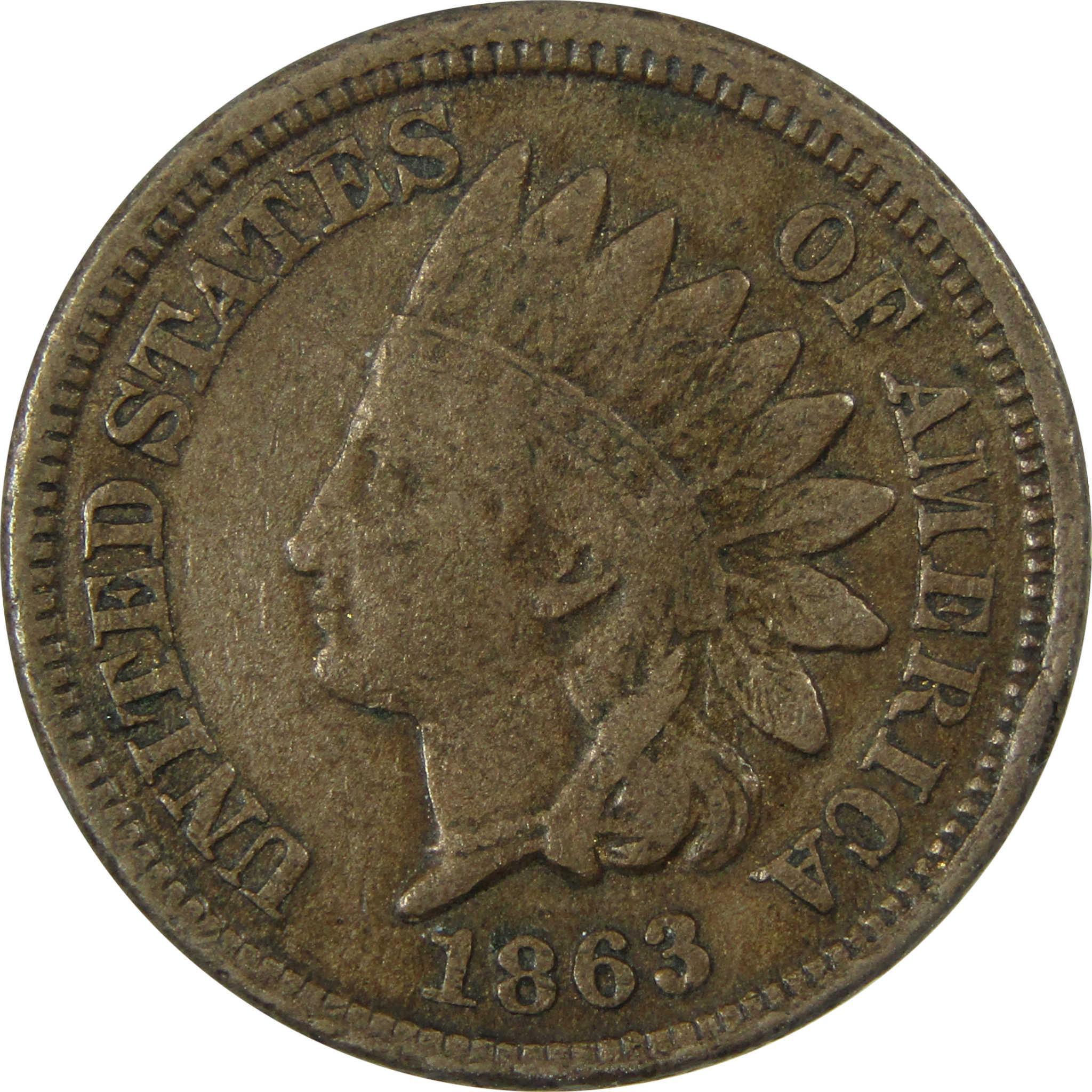1863 Indian Head Cent F Fine Penny 1c Coin SKU:CP1279
