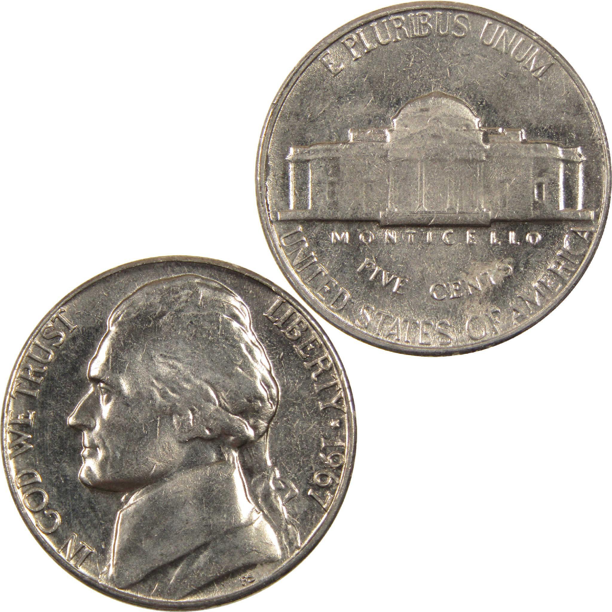 1967 Jefferson nickel collectible coin, obverse and reverse, US five cents currency