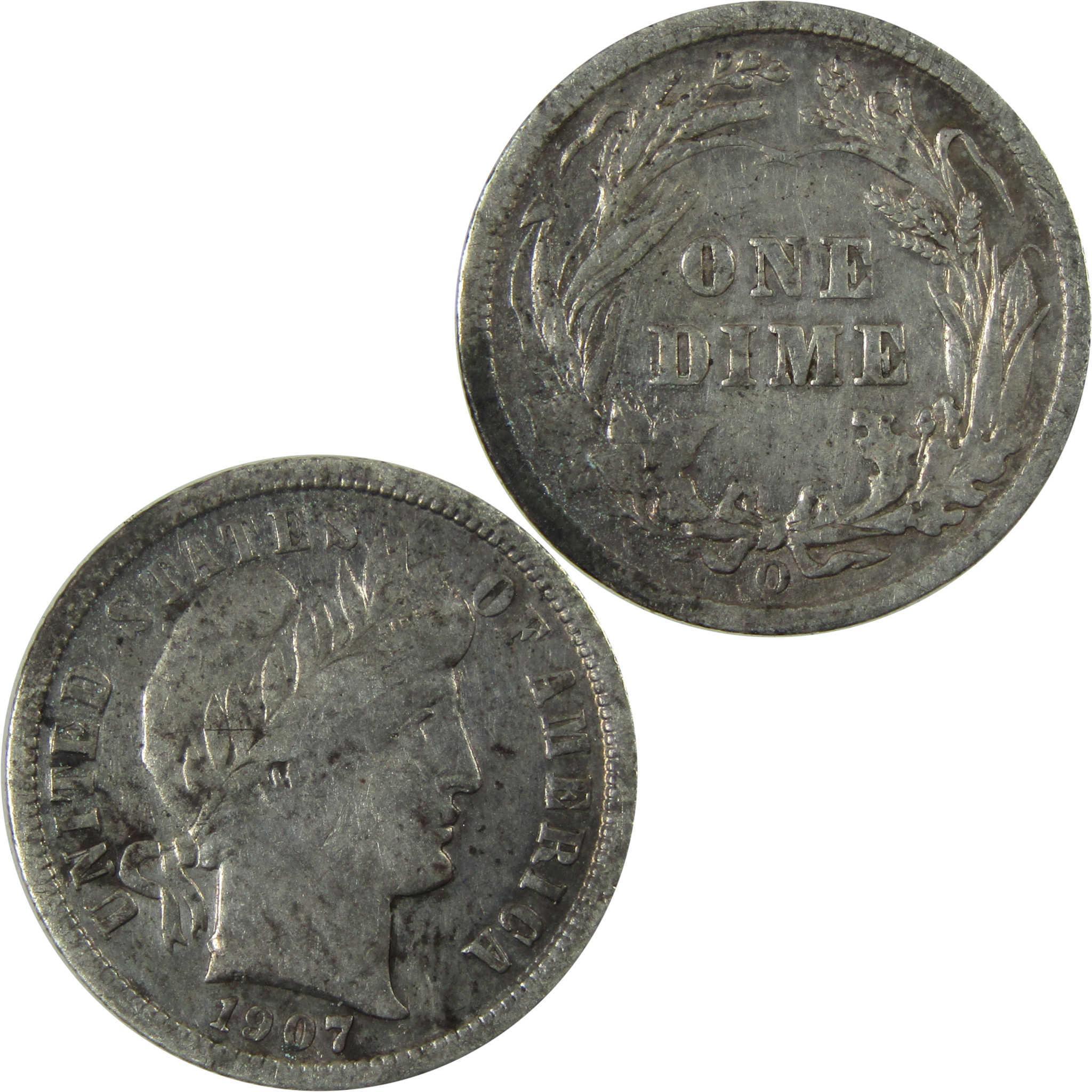 1907 O Barber Silver Dime F Fine Details 10c Coin SKU:CP1030