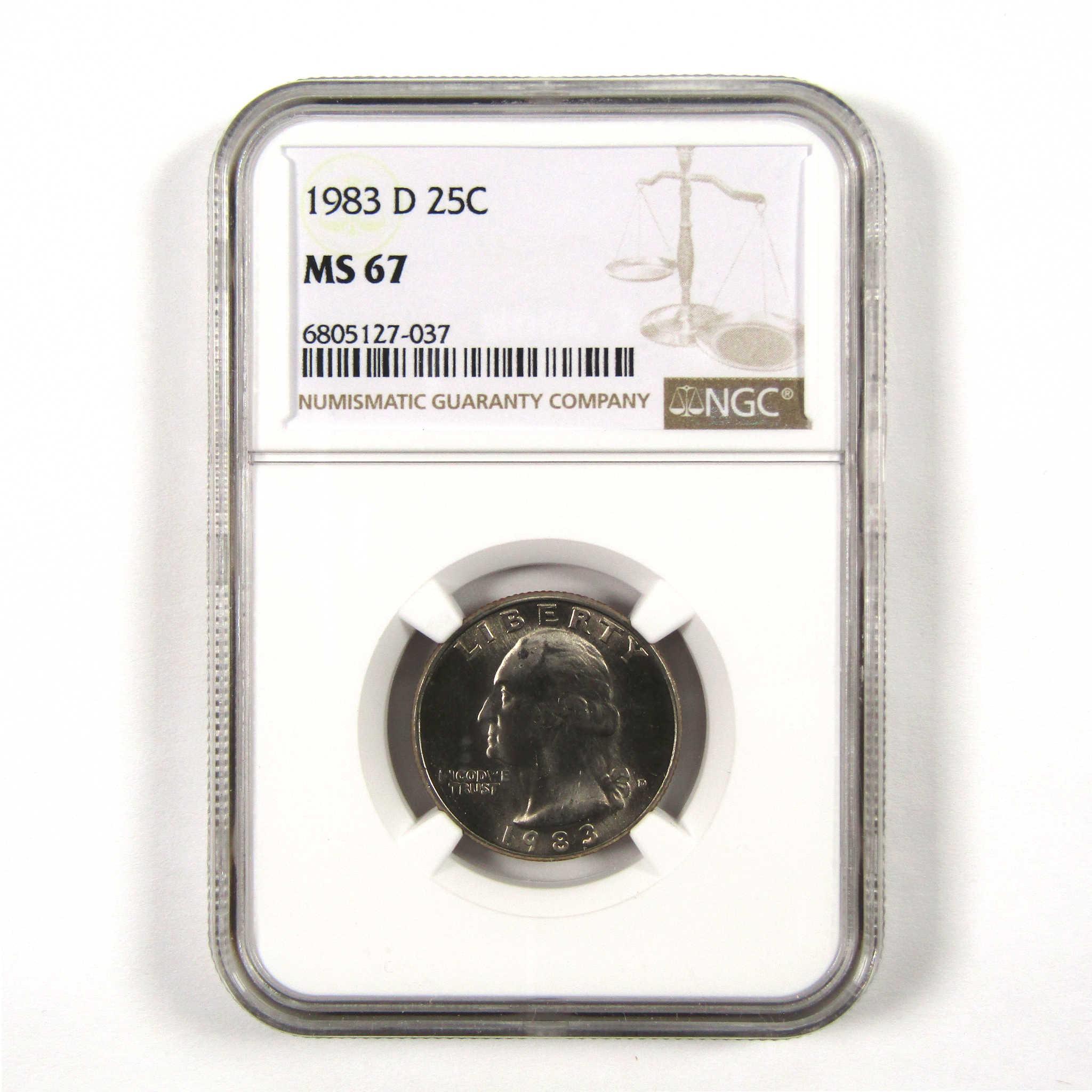 1983 D Washington Quarter MS 67 NGC Clad 25c Uncirculated SKU:I9575