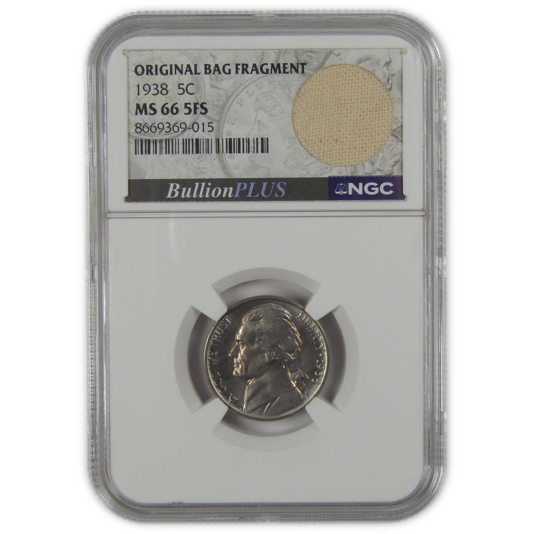 1938 Jefferson Nickel MS 66 5FS NGC Original Bag Fragment SKU:I23487